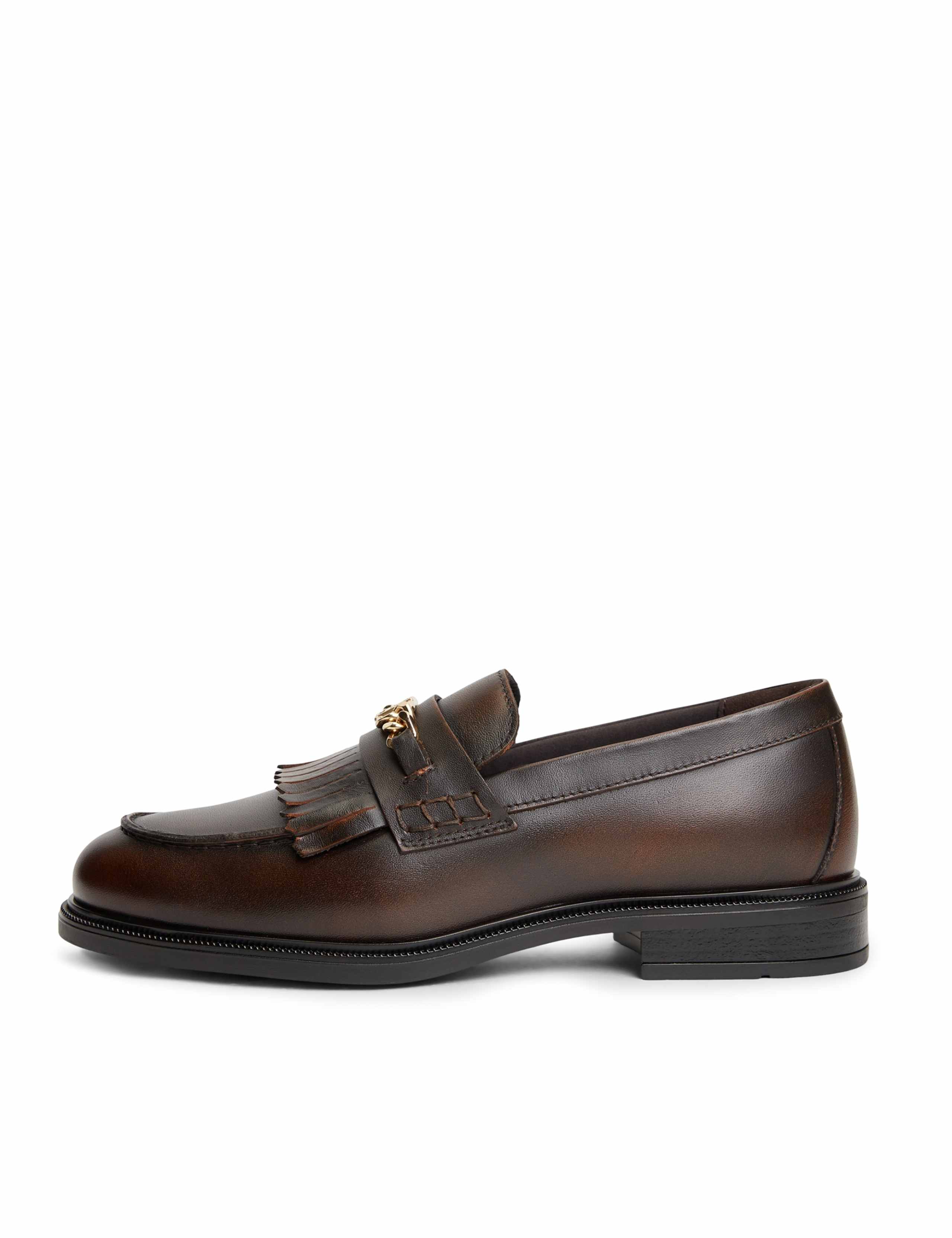 Leather Chain Detail Fringe Flat Loafers 3 of 6