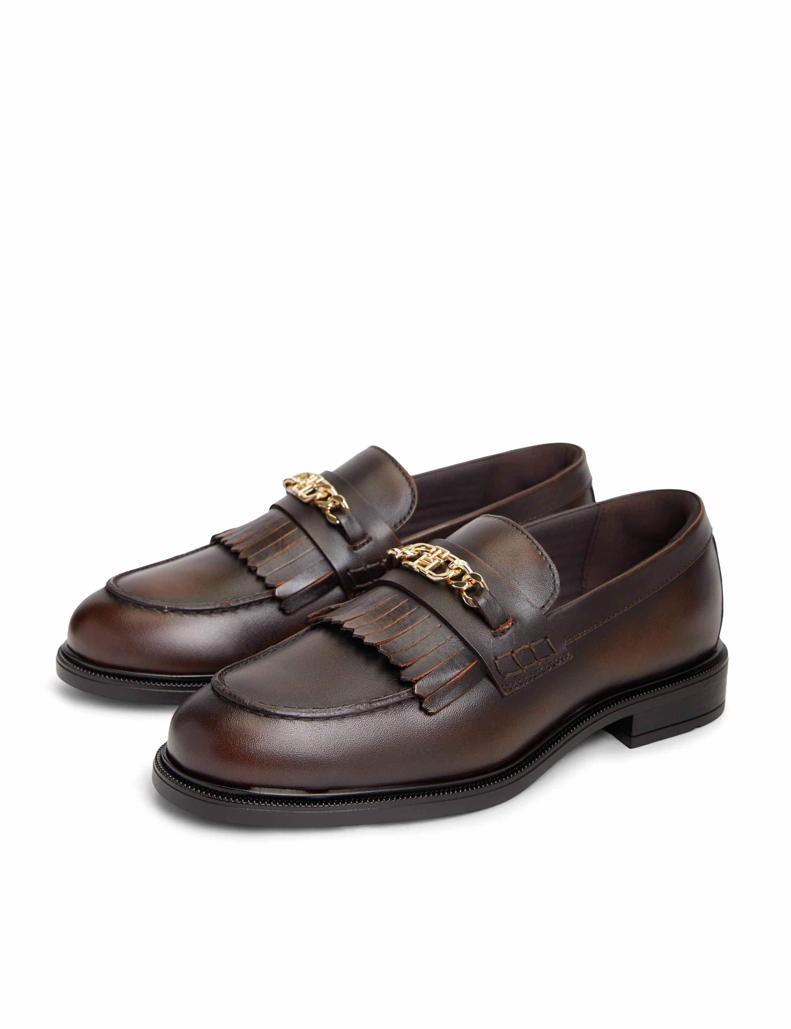 Leather Chain Detail Fringe Flat Loafers 4 of 6