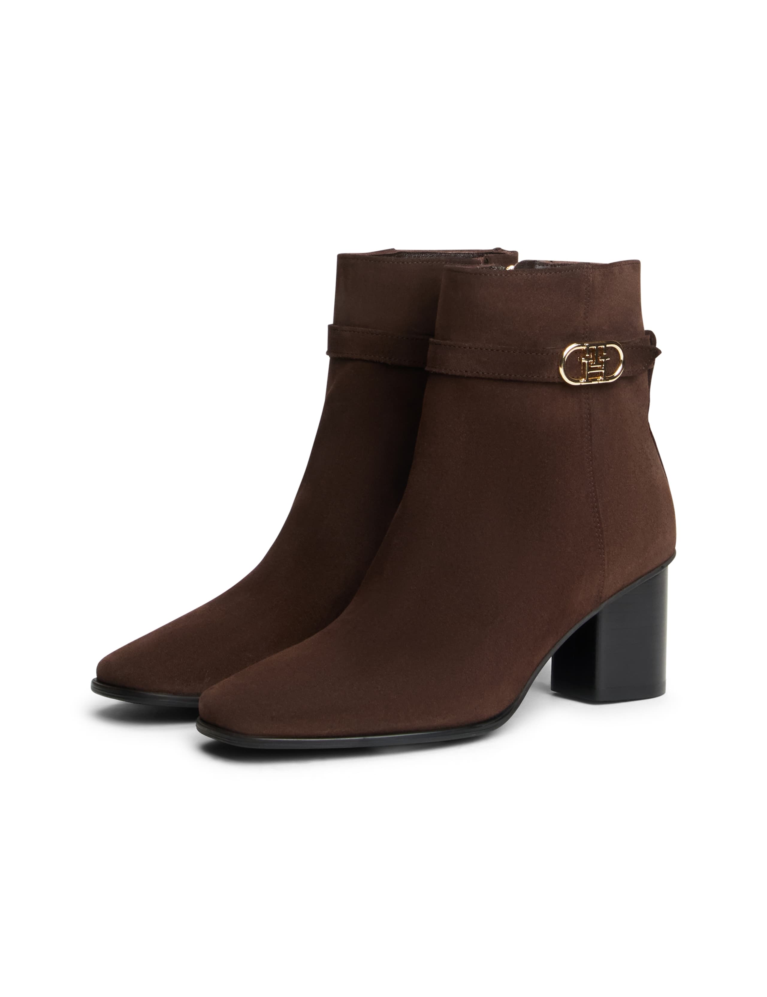 Suede Strap Monogram Block Heel Ankle Boots 3 of 6