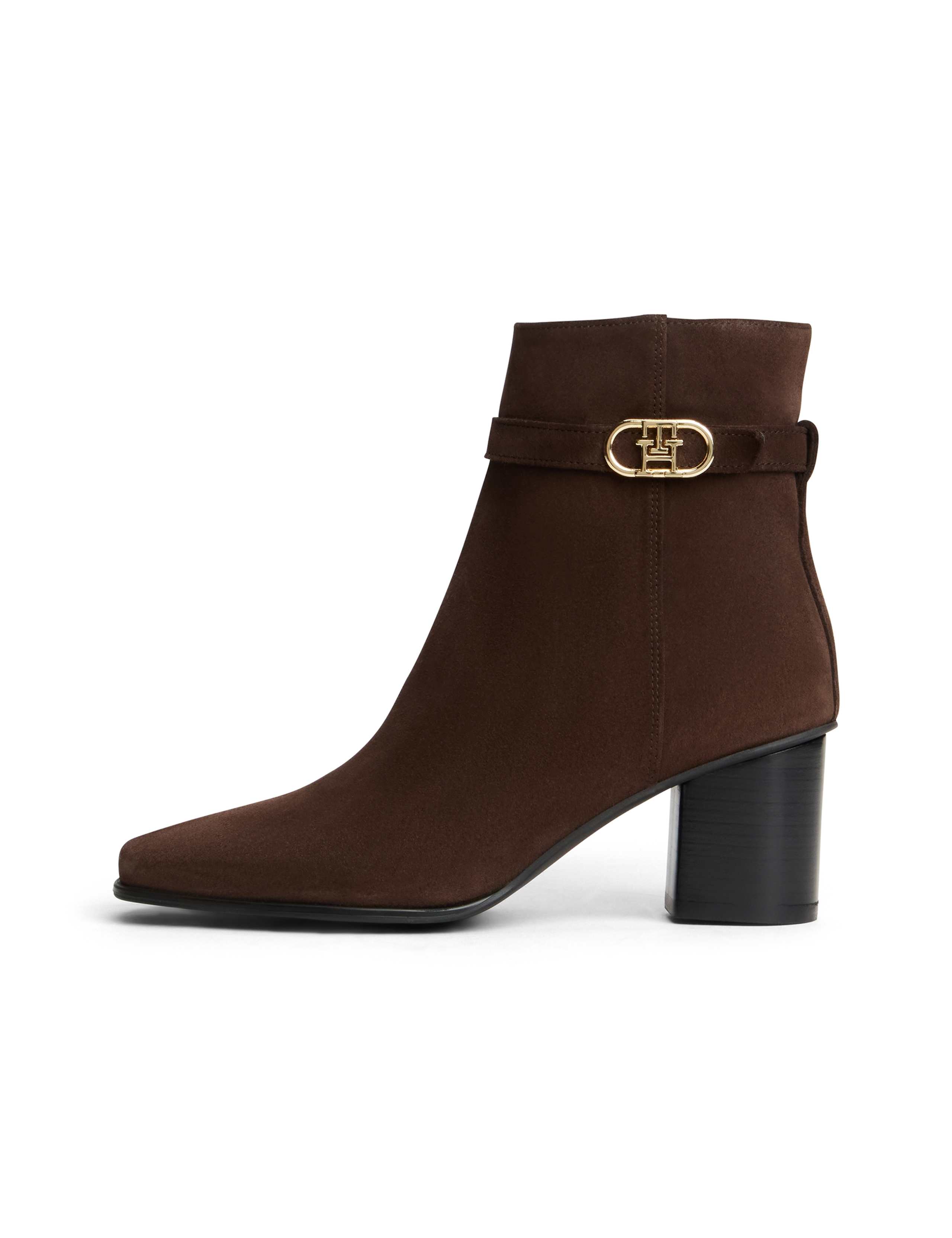 Suede Strap Monogram Block Heel Ankle Boots 4 of 6