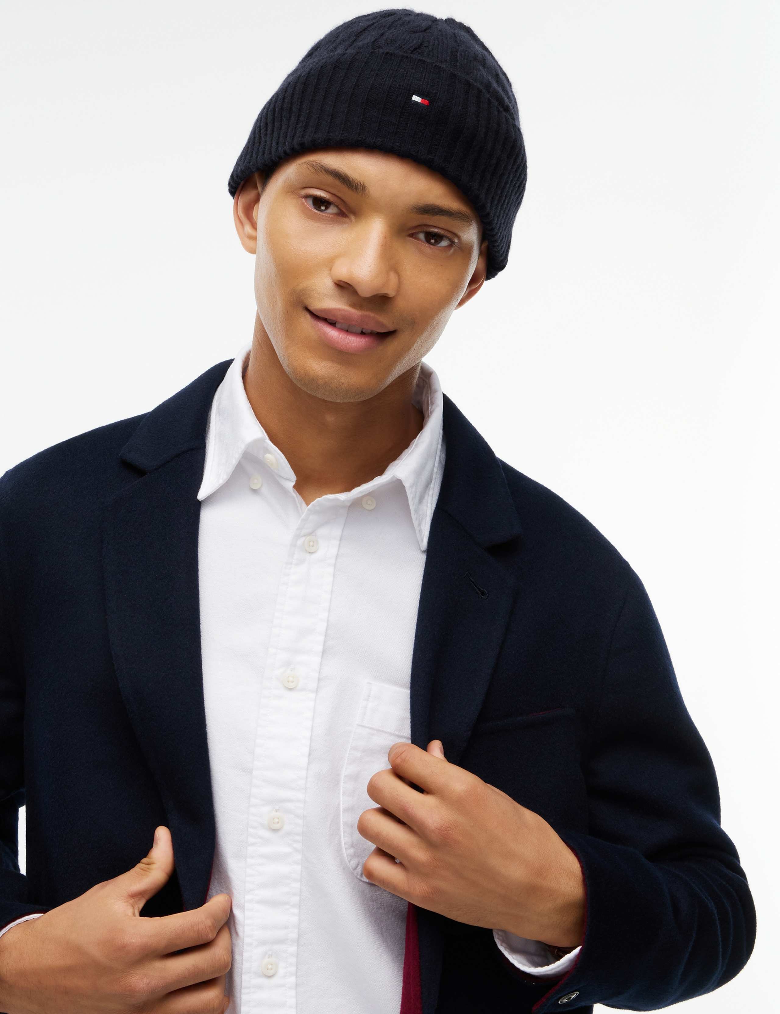 Wool Blend Cable Knit Beanie Hat 1 of 4