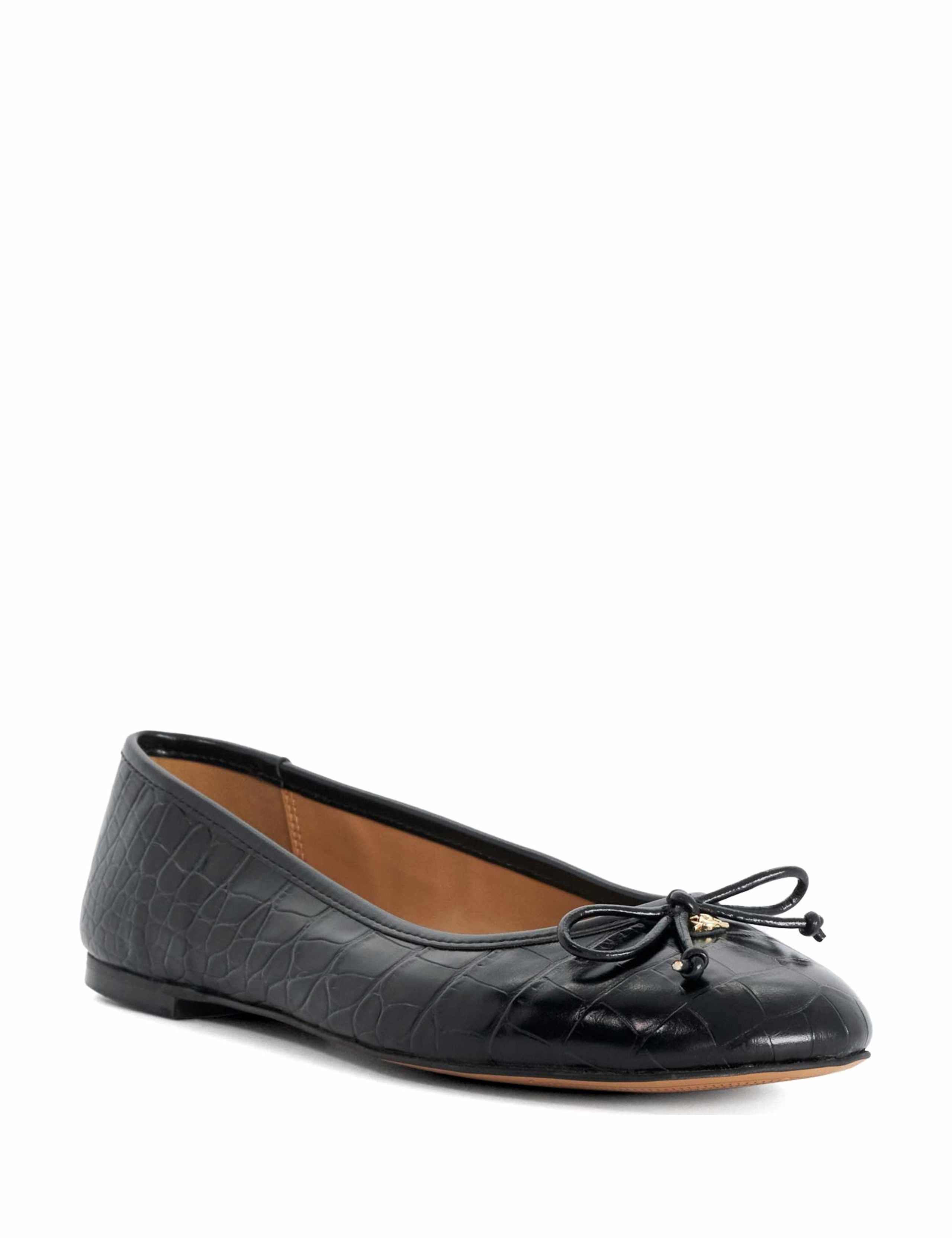 Leather Croc Bow Flat Ballet Pumps 4 of 6
