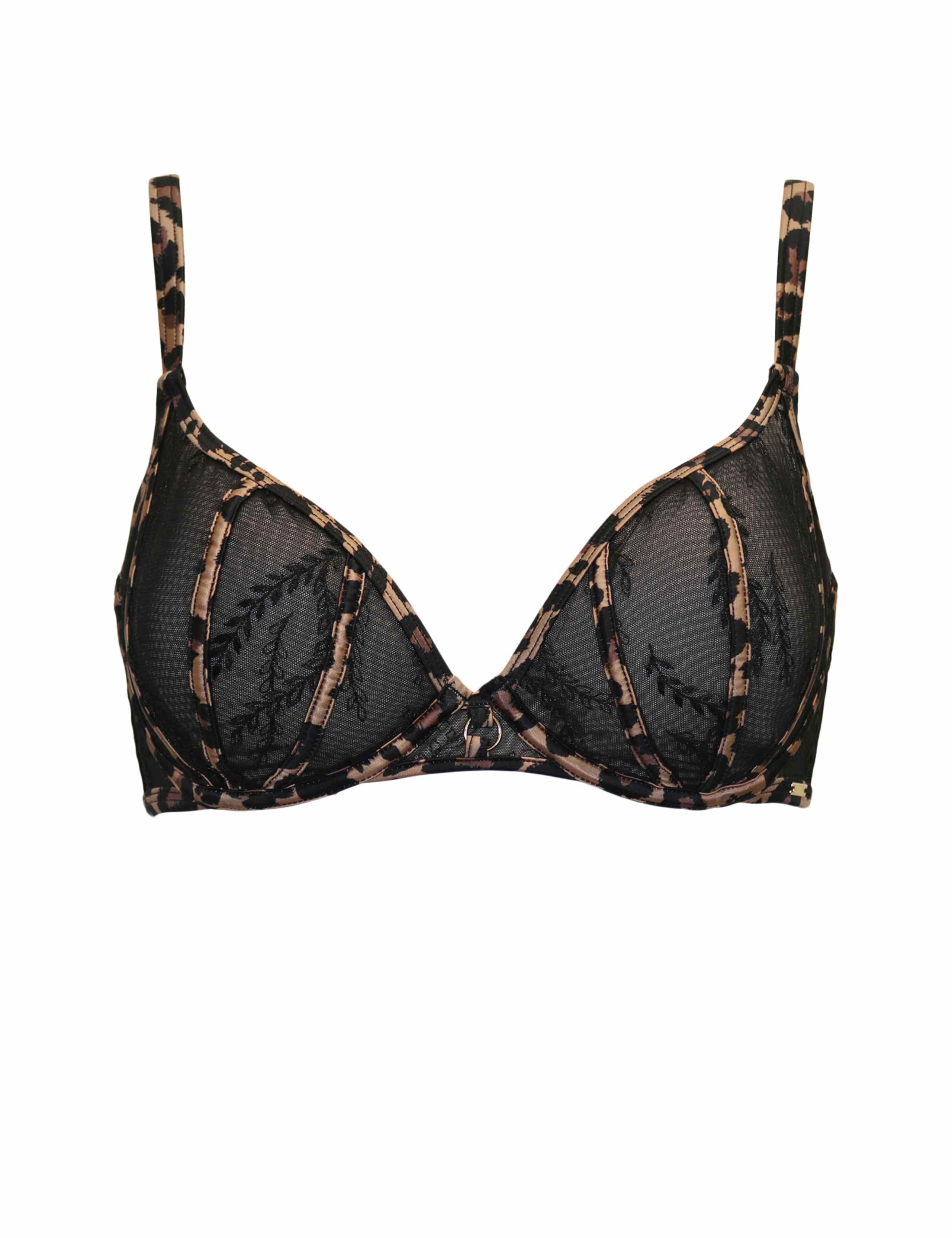 India Leopard Mesh Lace Wired Plunge Bra B-G 2 of 8