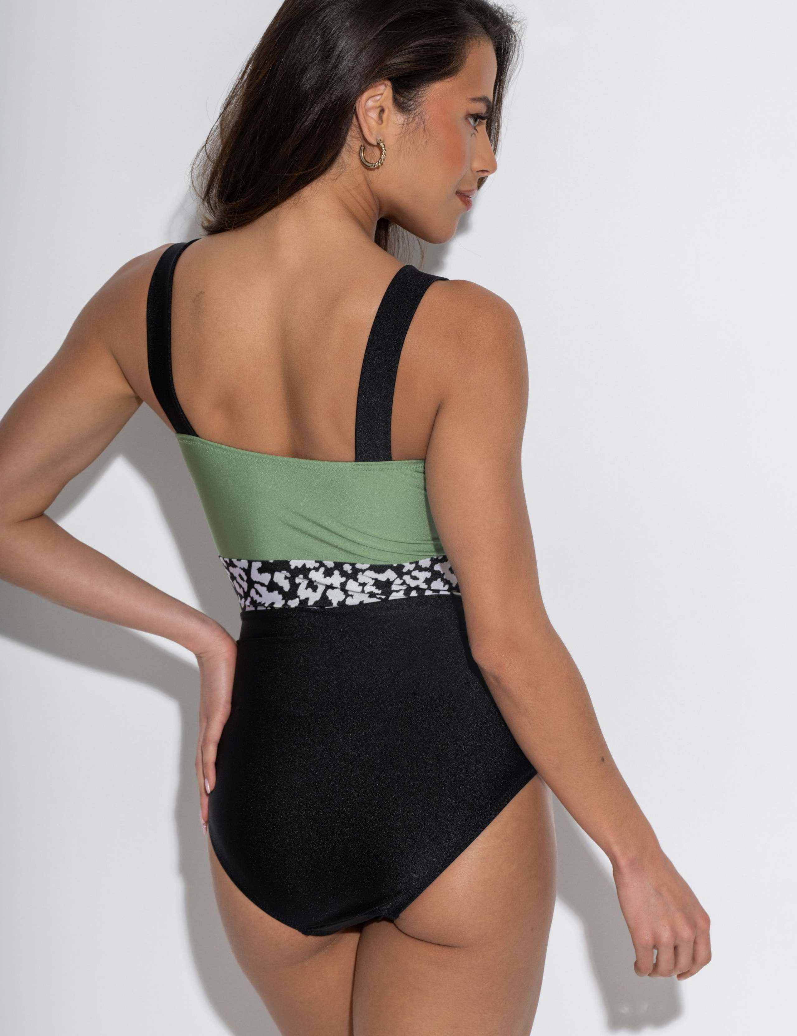 Colour Block Tummy Control Plunge Neck Swimsuit 7 of 8