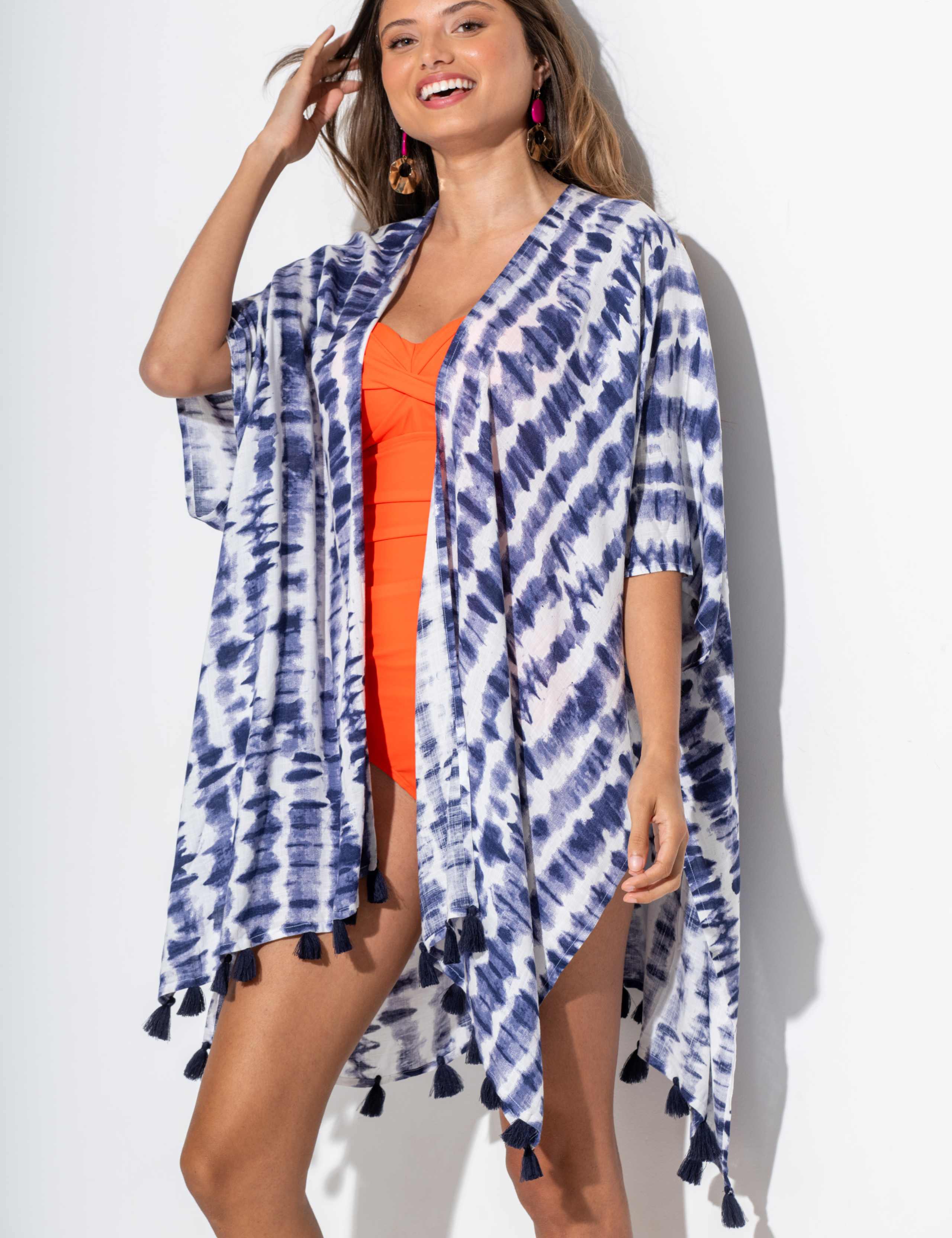 Tie Dye Tassel Mini Kimono Beach Dress 4 of 8