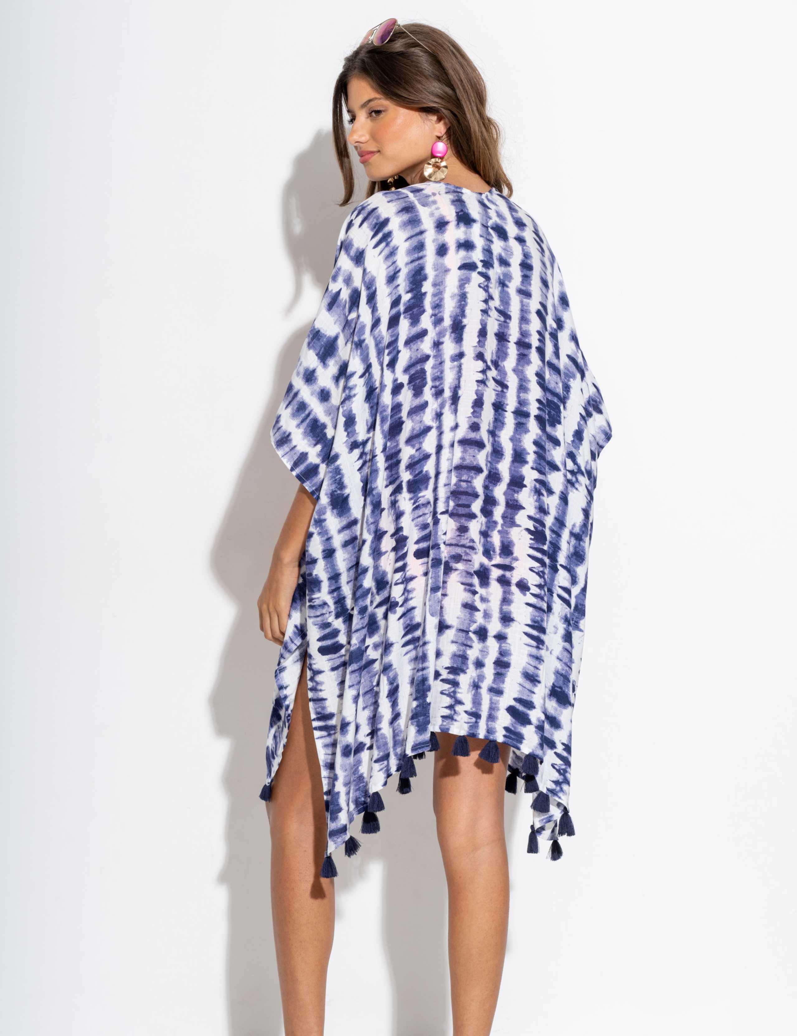 Tie Dye Tassel Mini Kimono Beach Dress 6 of 8