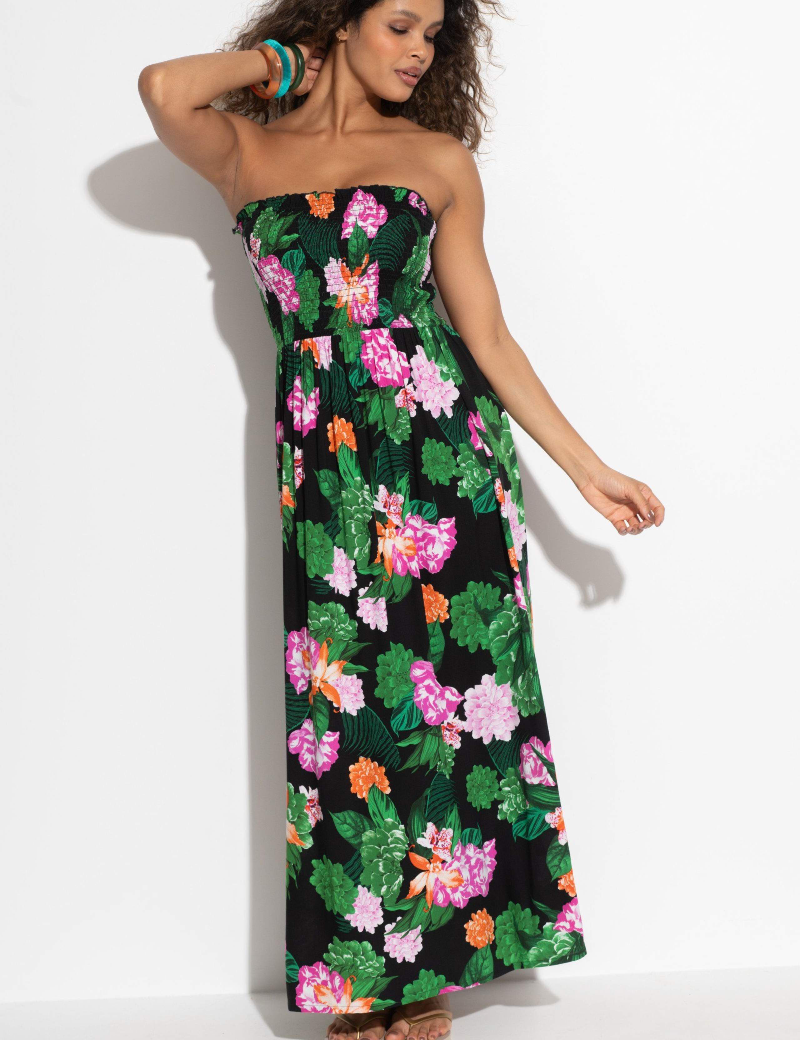 Emma Floral Maxi Shirred Beach Dress 1 of 7
