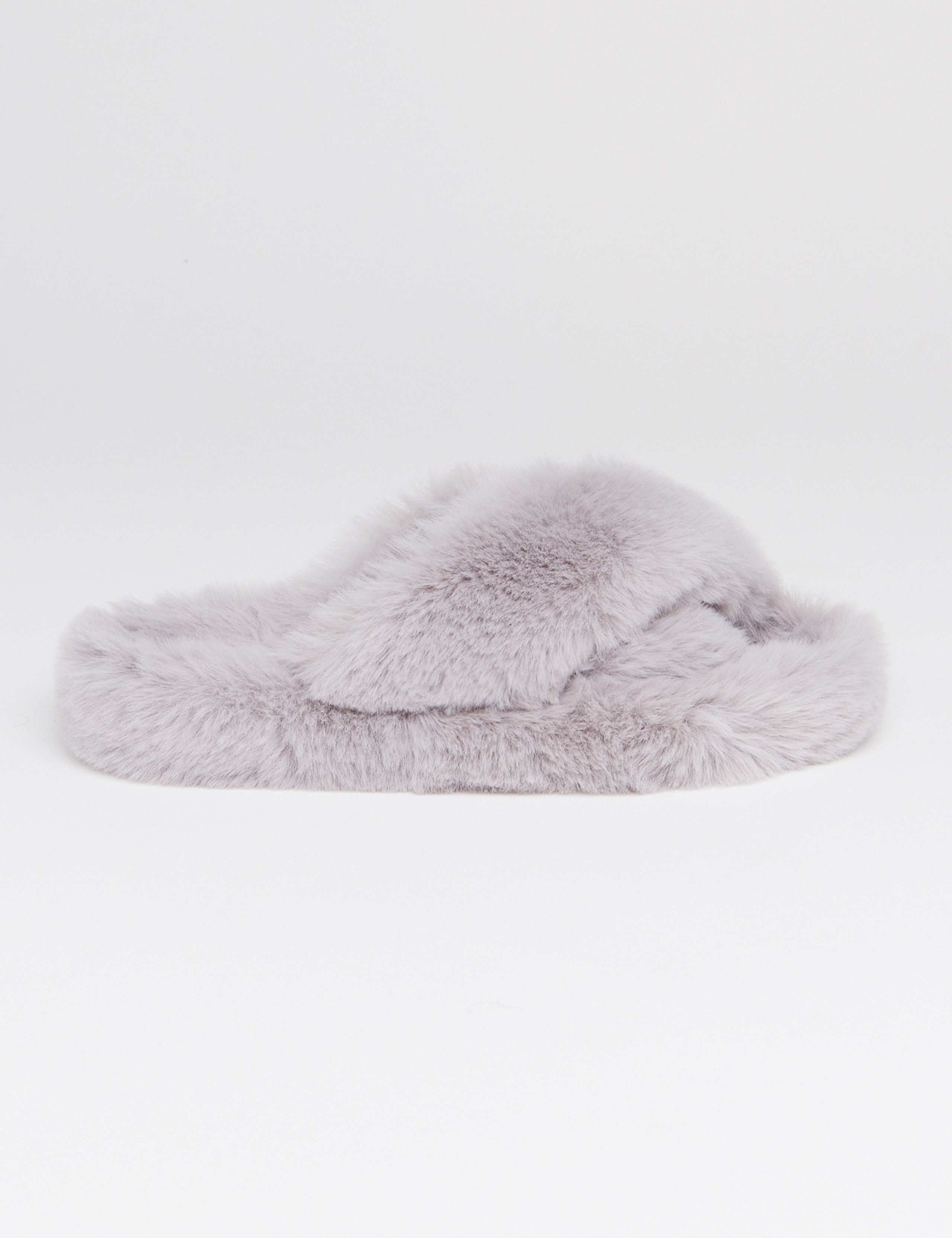 Faux Fur Crossover Open Toe Slider Slippers 2 of 5
