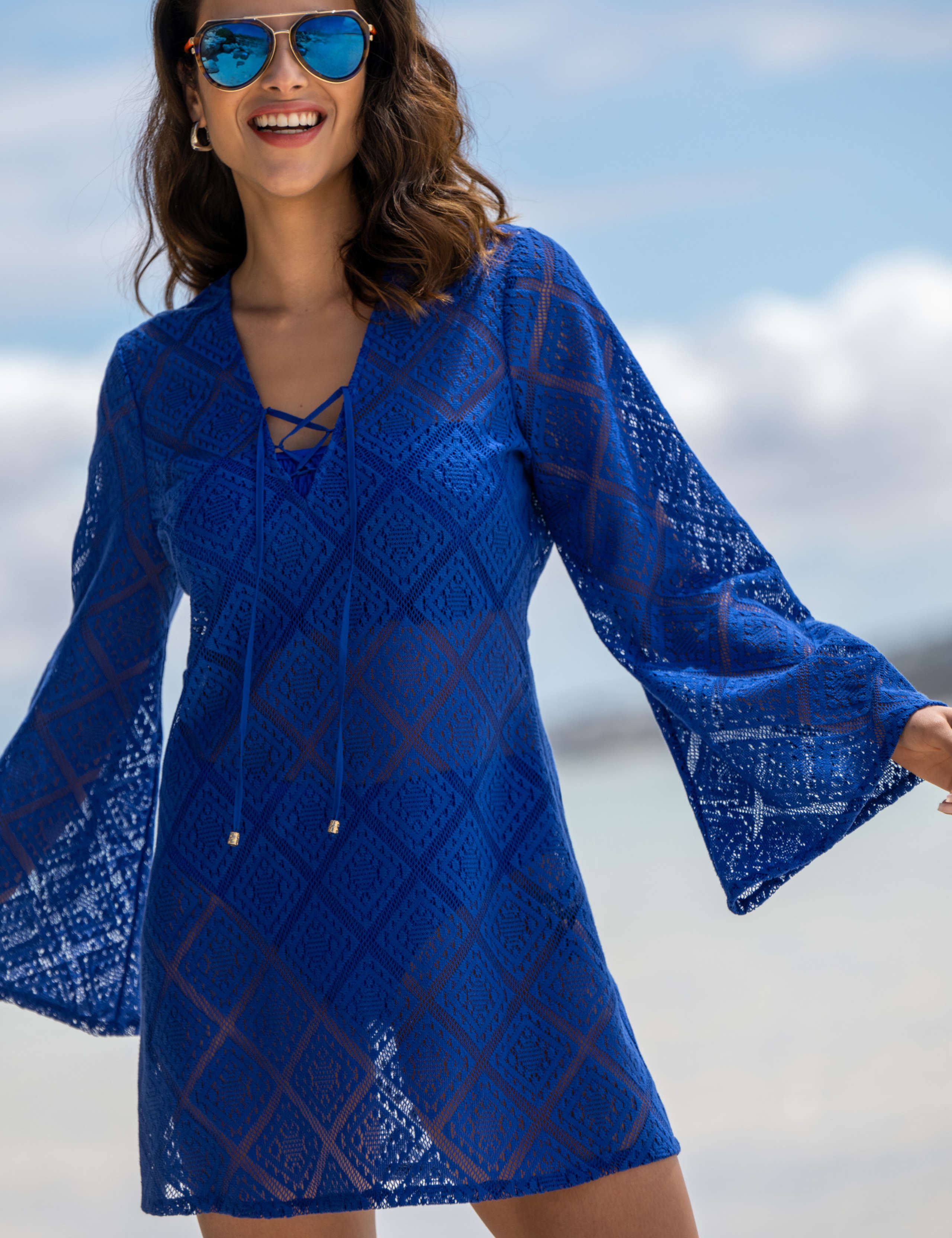 Free Spirit Lace Long Sleeve Beach Dress 1 of 8
