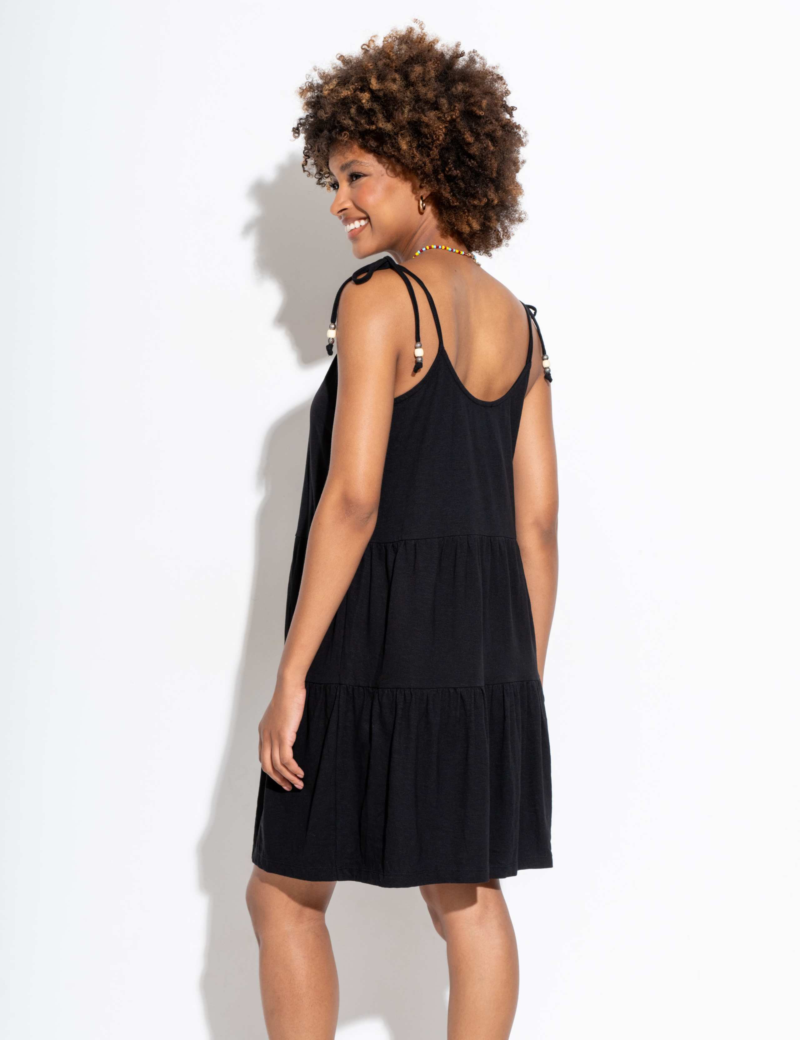 Pure Cotton Tie Detail Mini Tiered Beach Dress 4 of 8