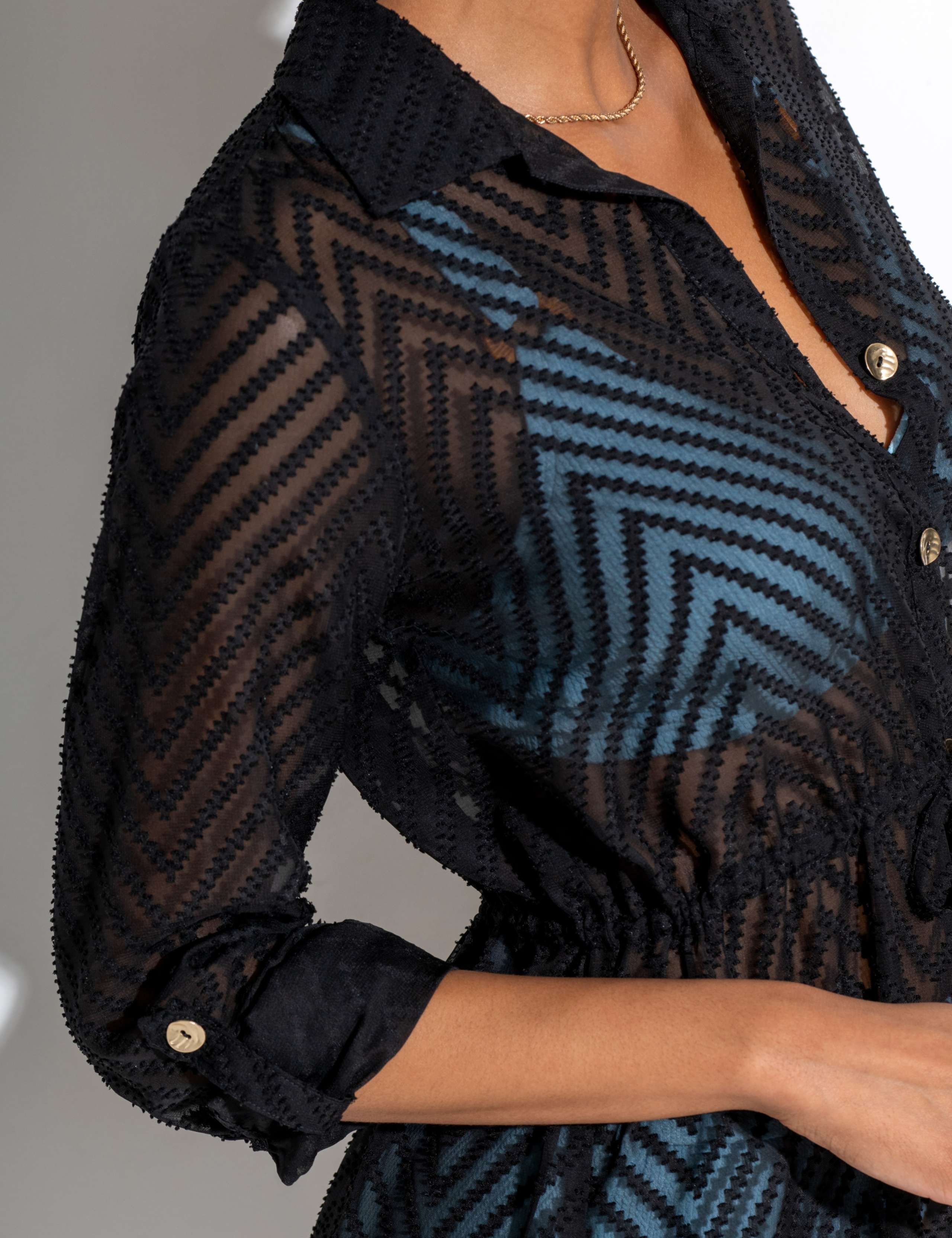 Chevron Stripe Button Through Beach Shirt 5 of 7