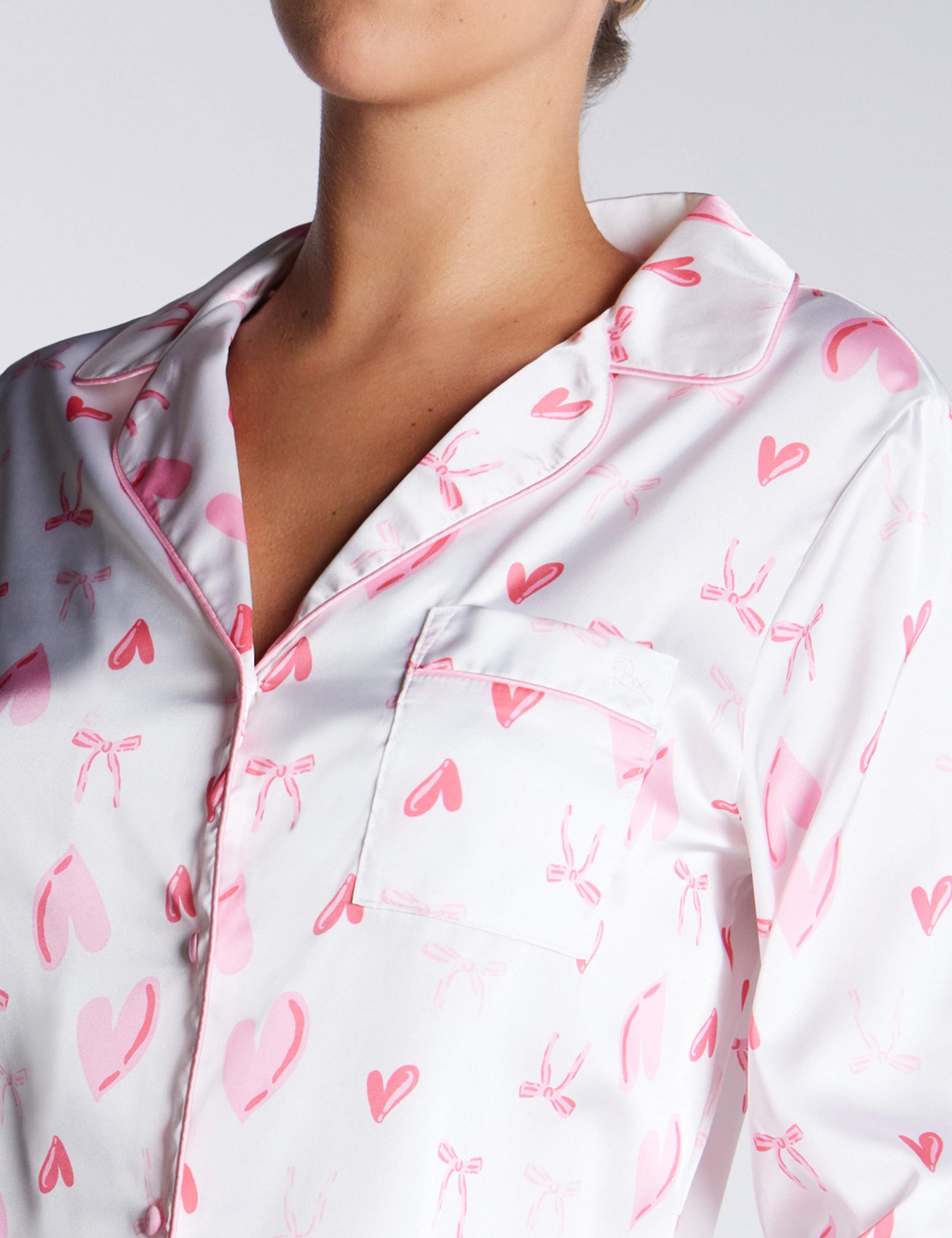 Satin Valentines Heart Print Pyjama Set 4 of 5