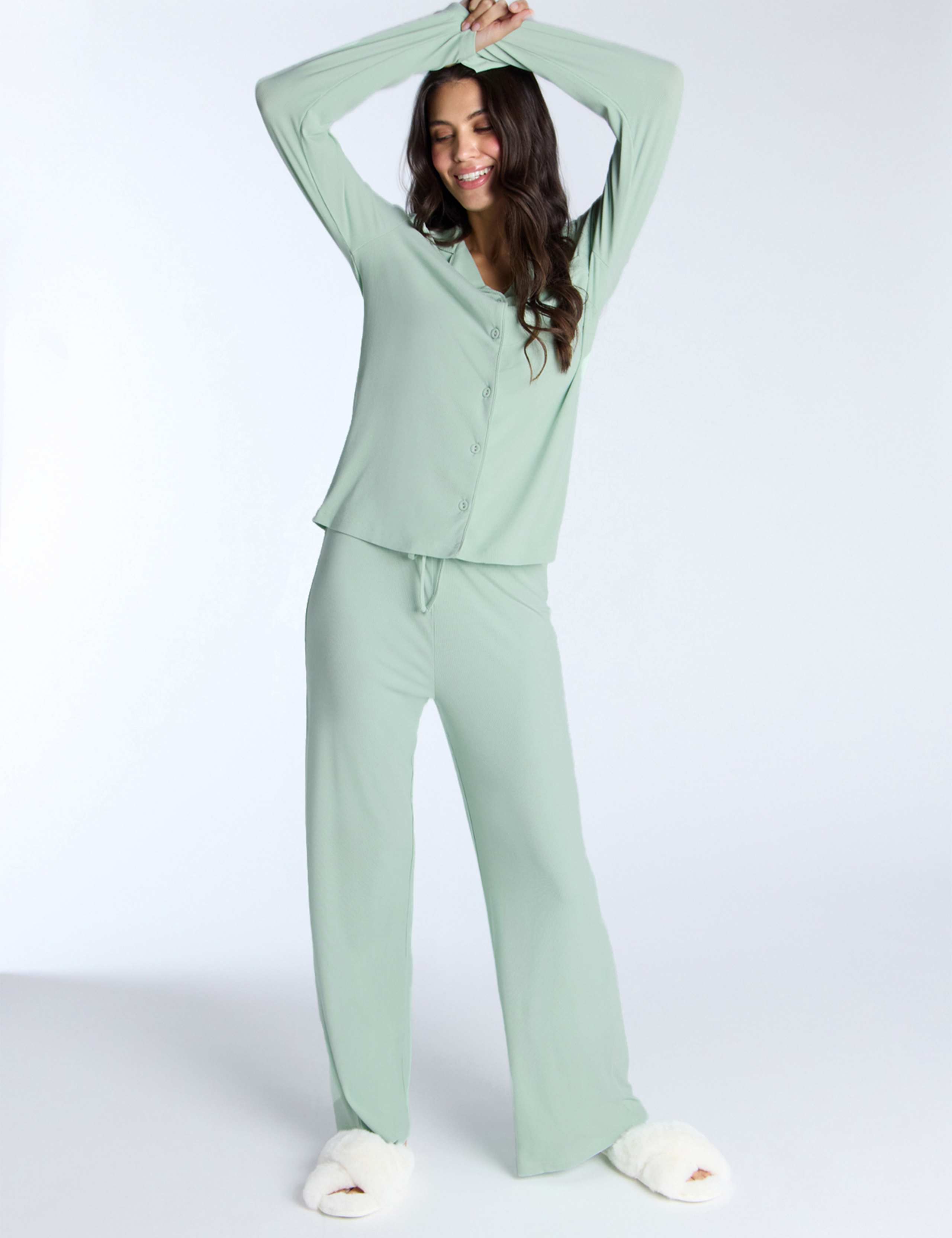 Modal Ribbed Wide Leg Pyjama Bottoms 2 of 5