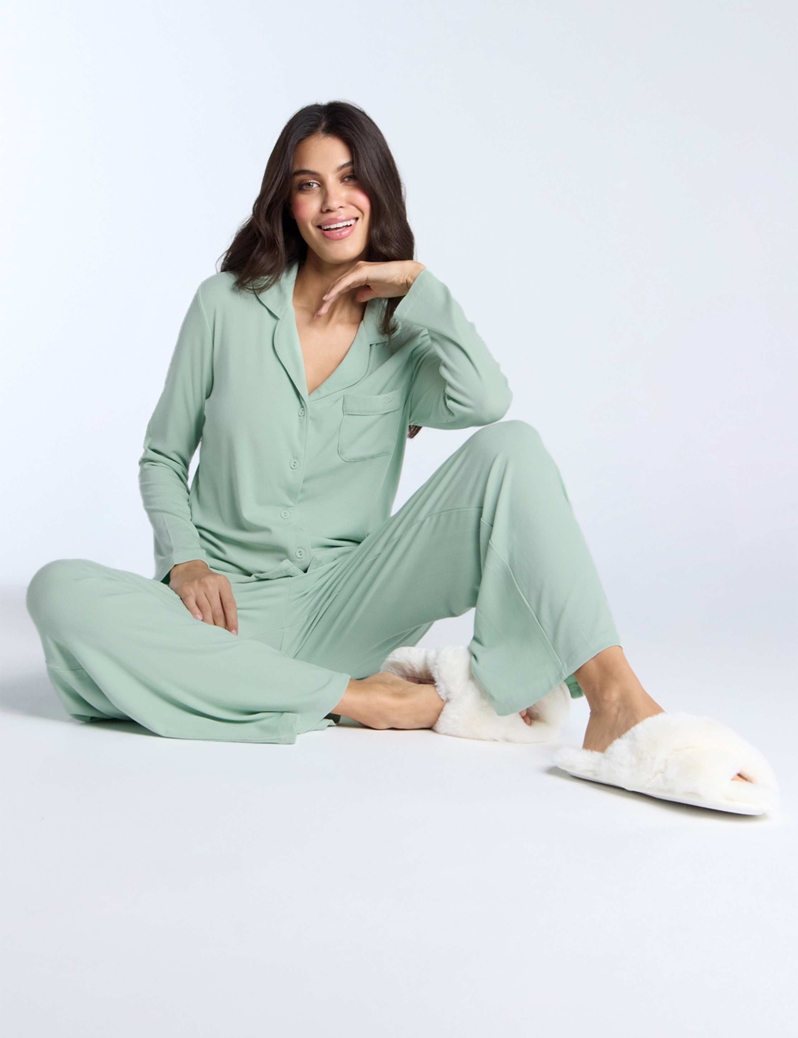 Modal Ribbed Wide Leg Pyjama Bottoms 3 of 5