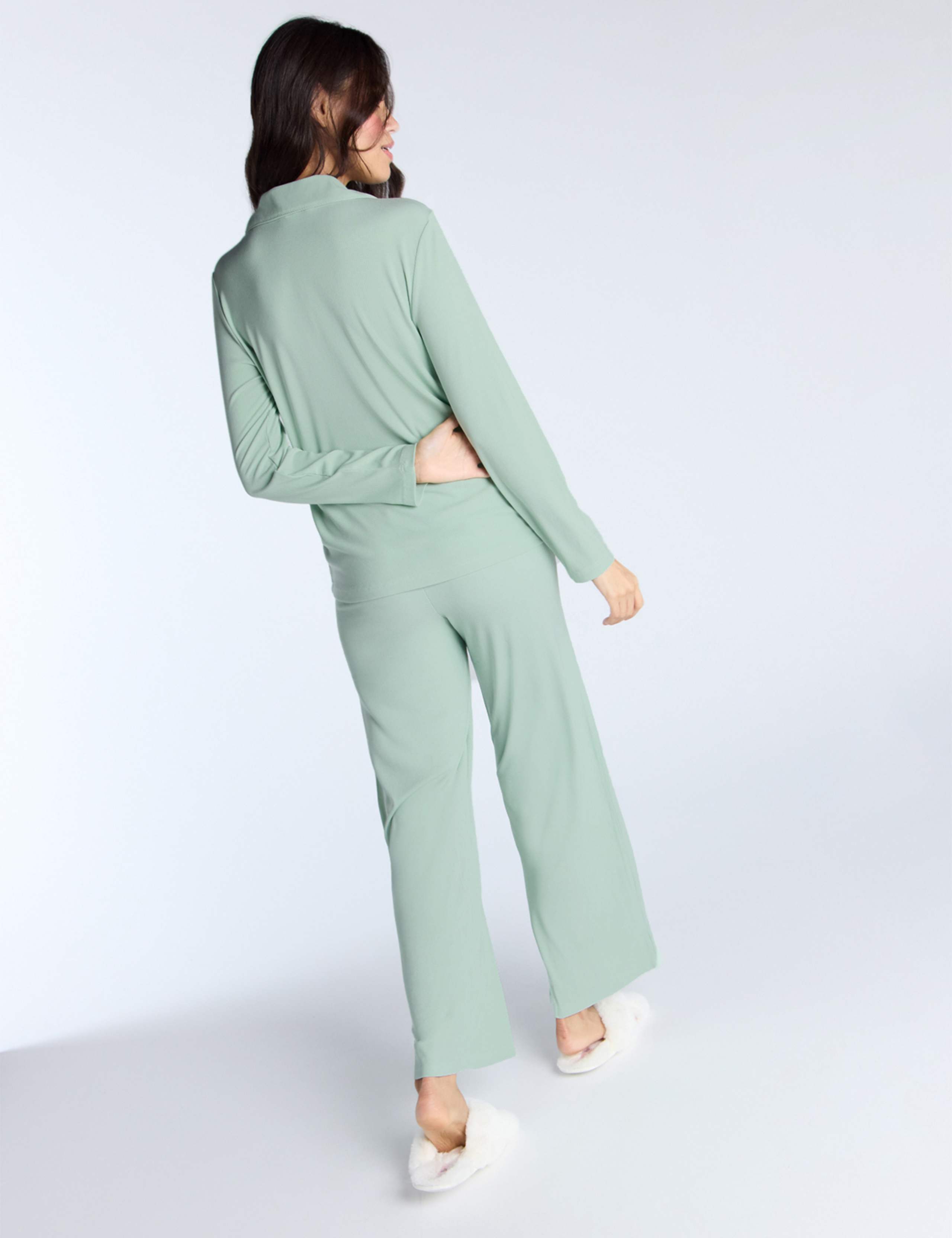 Modal Ribbed Wide Leg Pyjama Bottoms 4 of 5