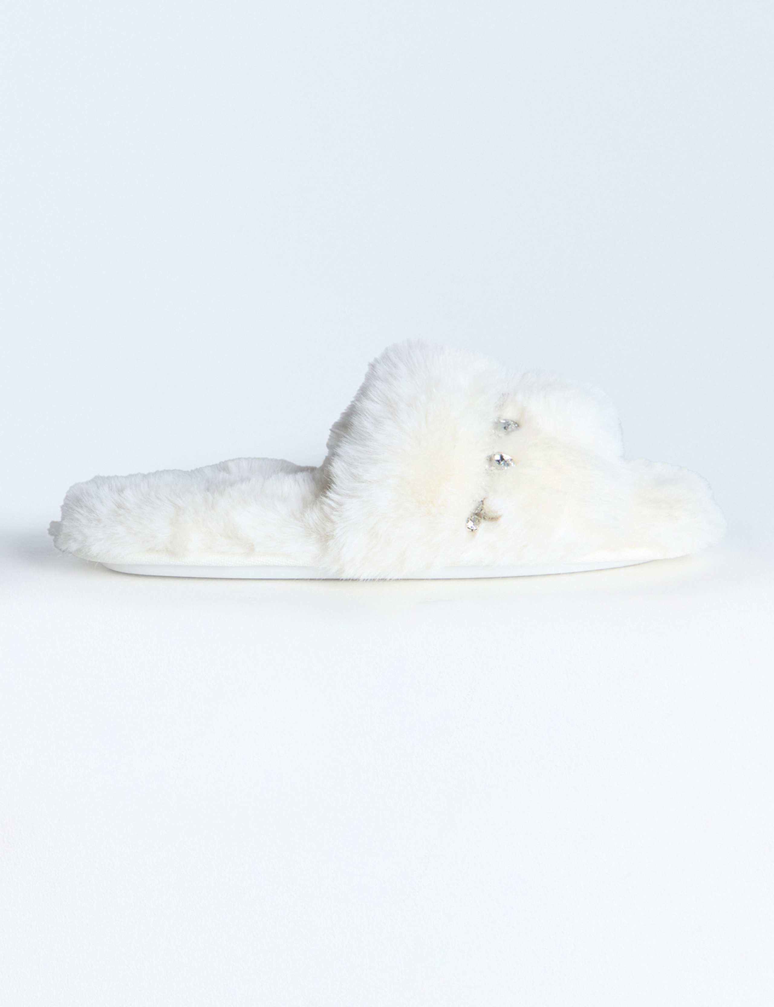 Faux Fur Embellished Flat Sliders 2 of 6
