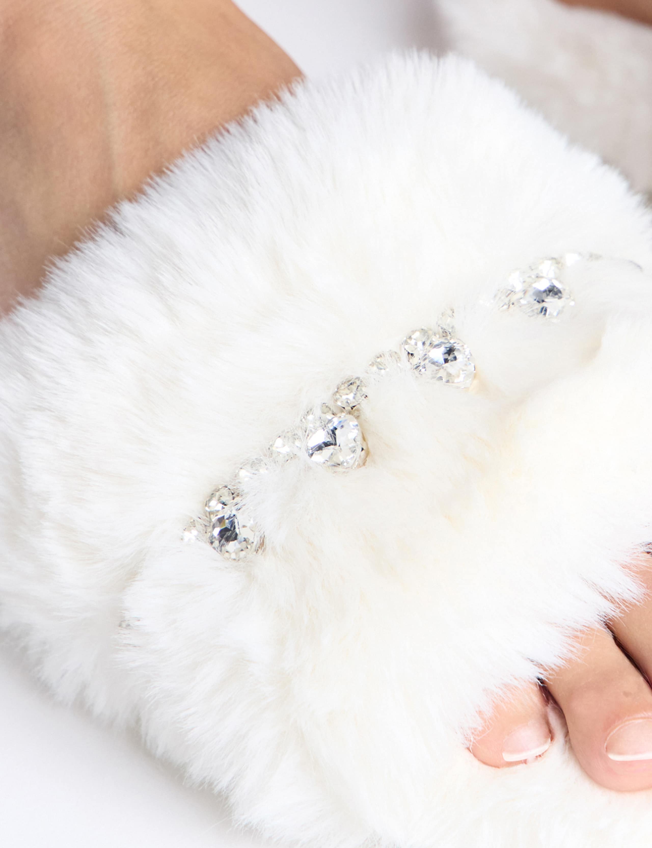 Faux Fur Embellished Flat Sliders 5 of 6