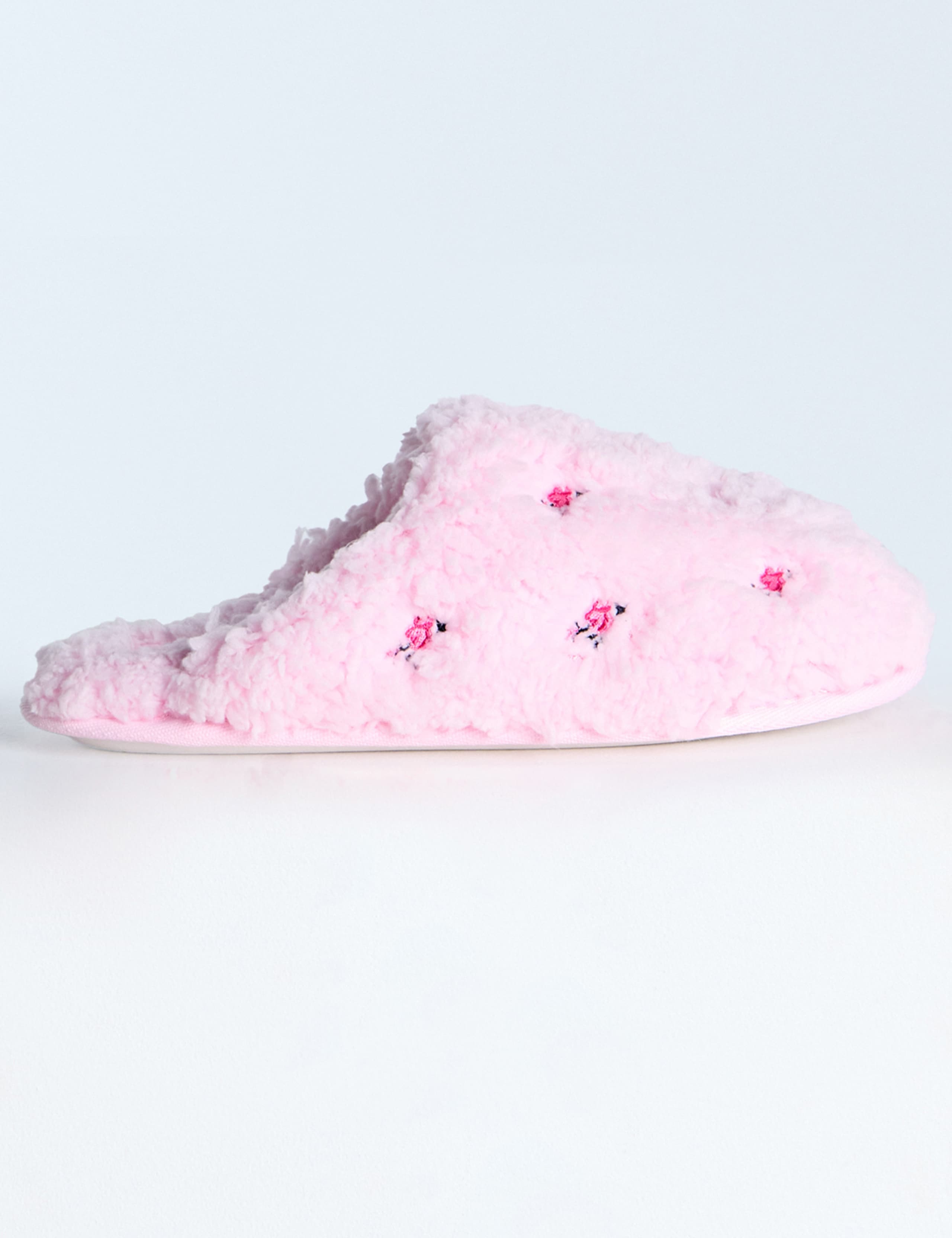 Faux Fur Floral Embroidered Mule Slippers 2 of 6