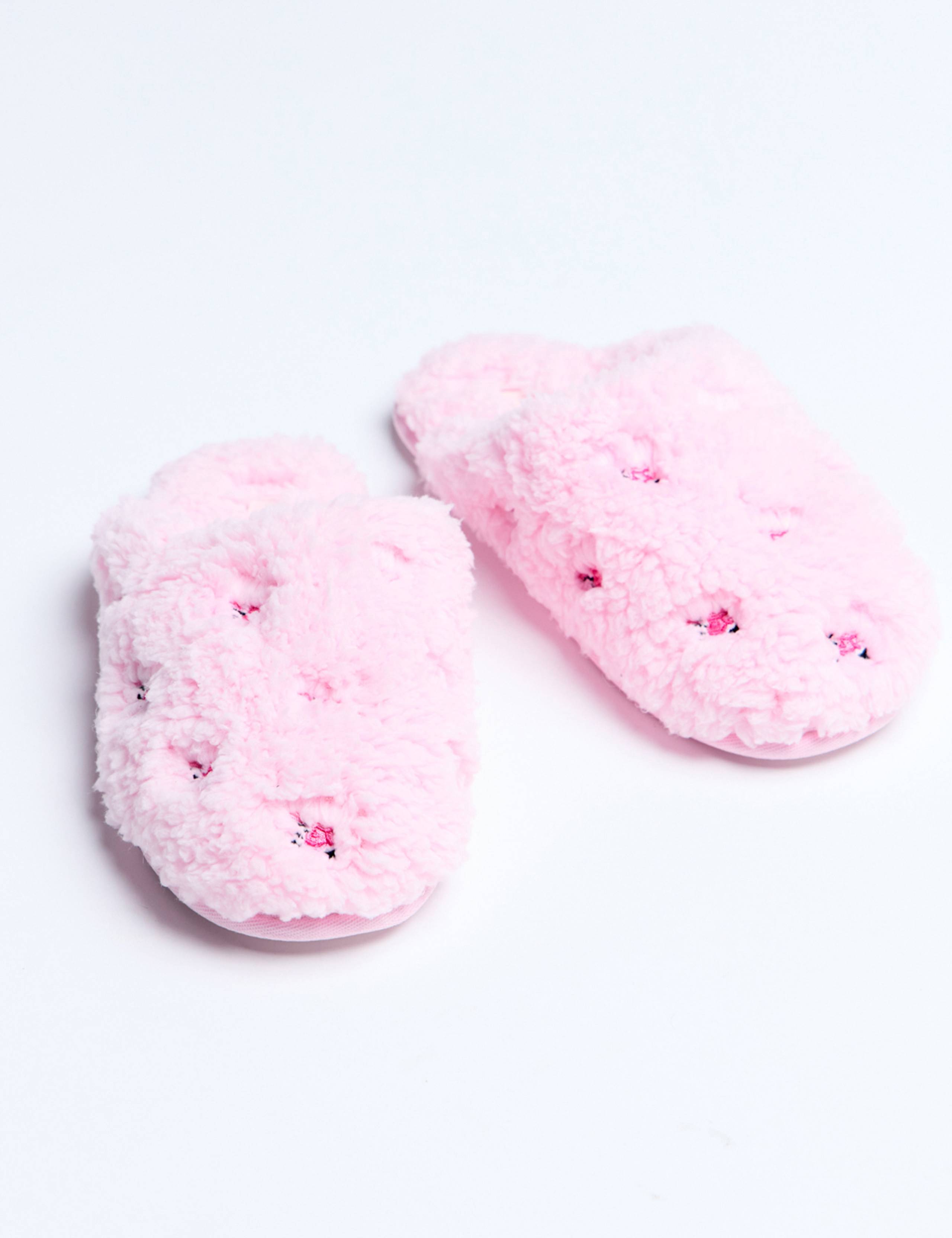 Faux Fur Floral Embroidered Mule Slippers 4 of 6
