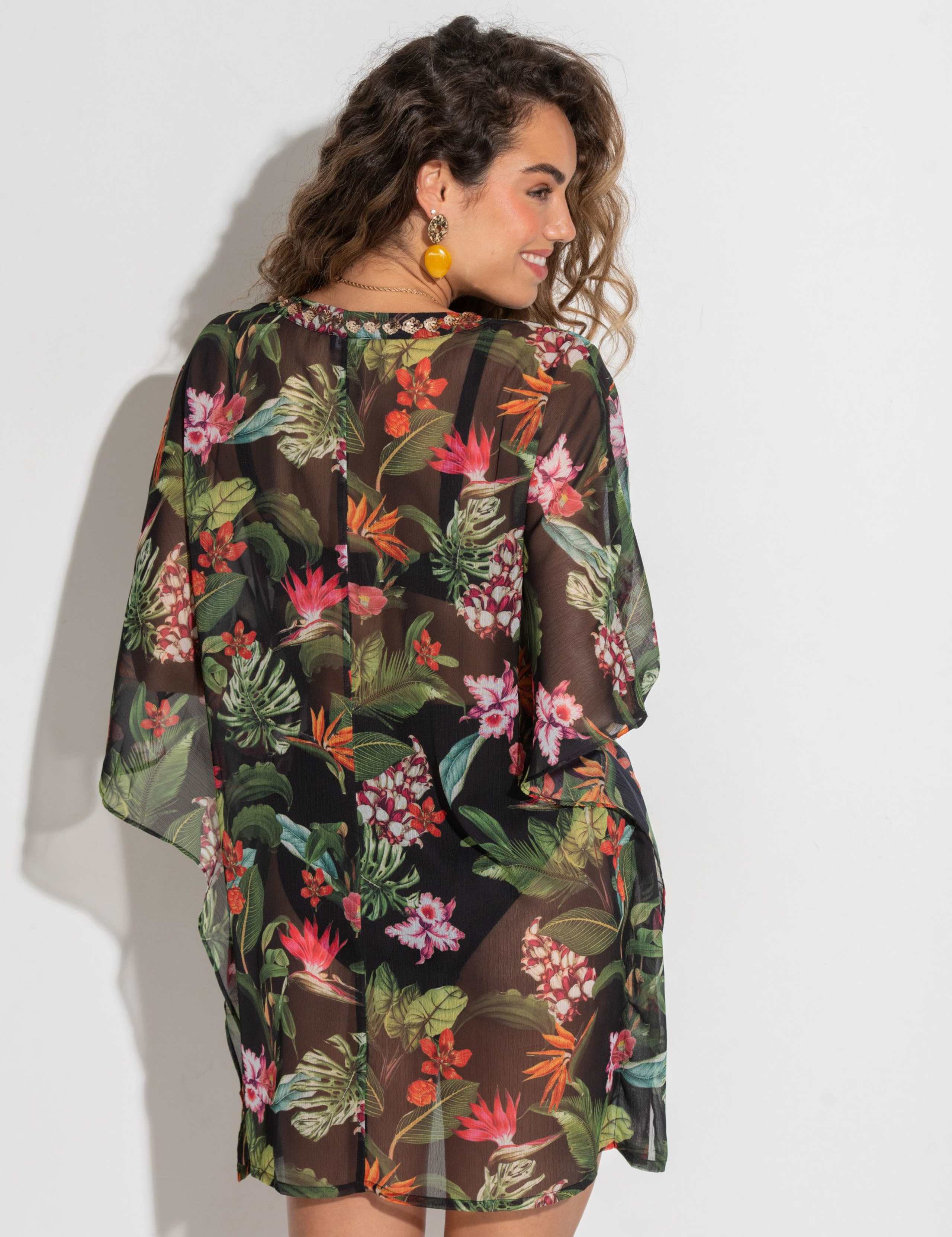Chiffon Embellished Printed V-Neck Mini Kaftan 4 of 7