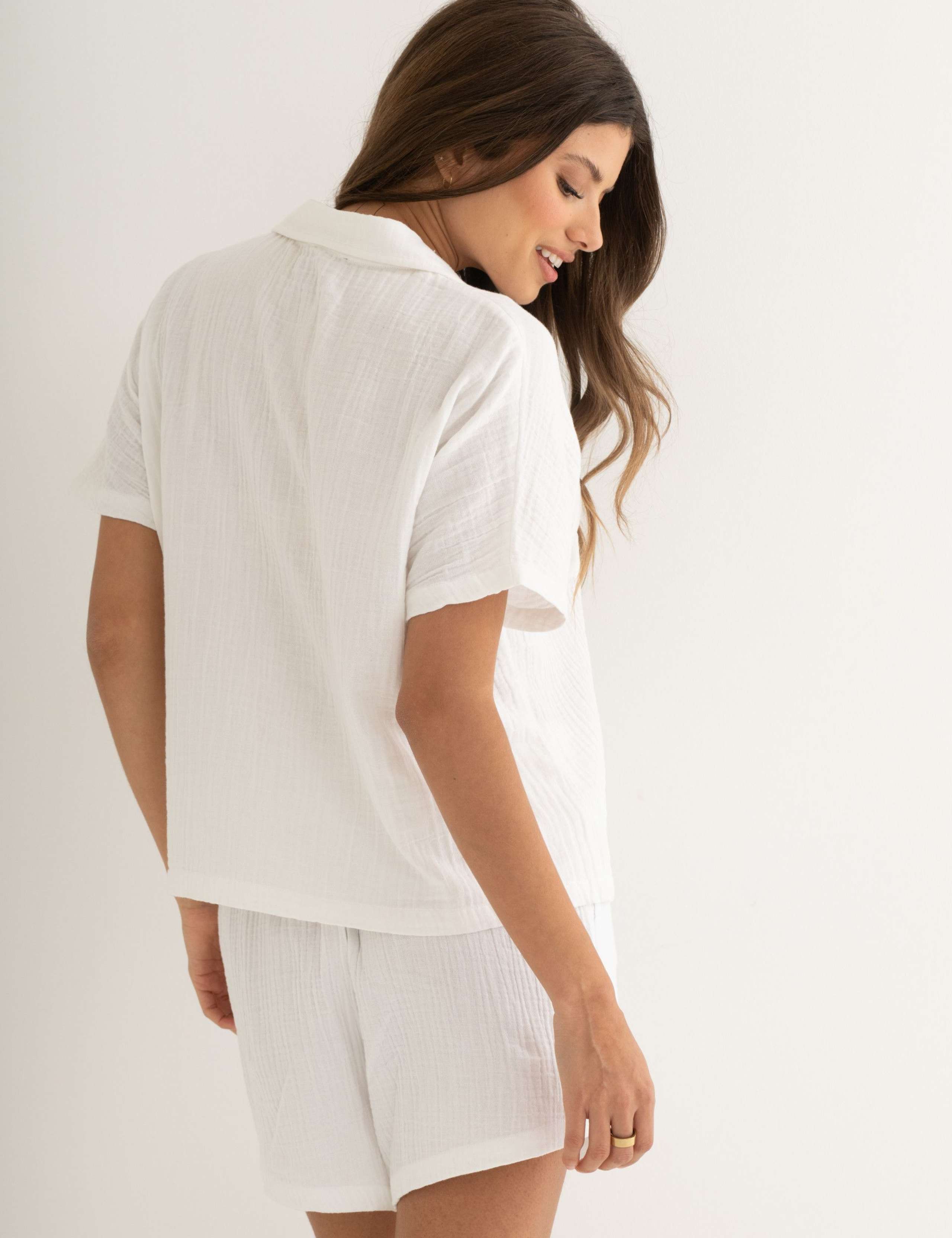 Woven Double Cloth Revere Collar Shirt and Short Pyjama Set 6 of 10