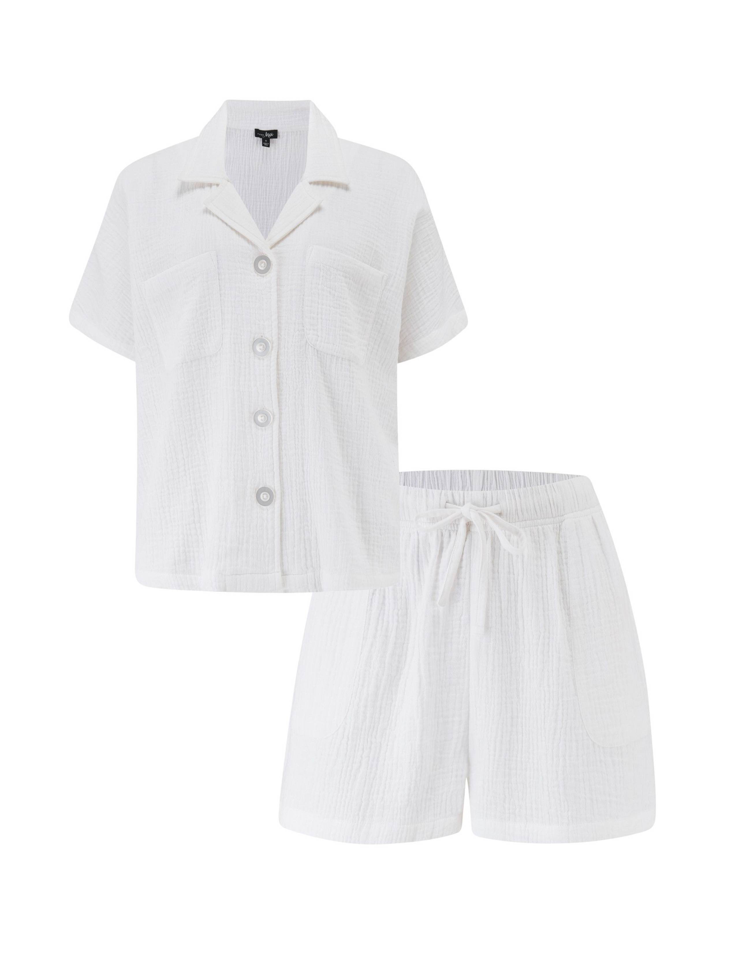 Woven Double Cloth Revere Collar Shirt and Short Pyjama Set 2 of 10