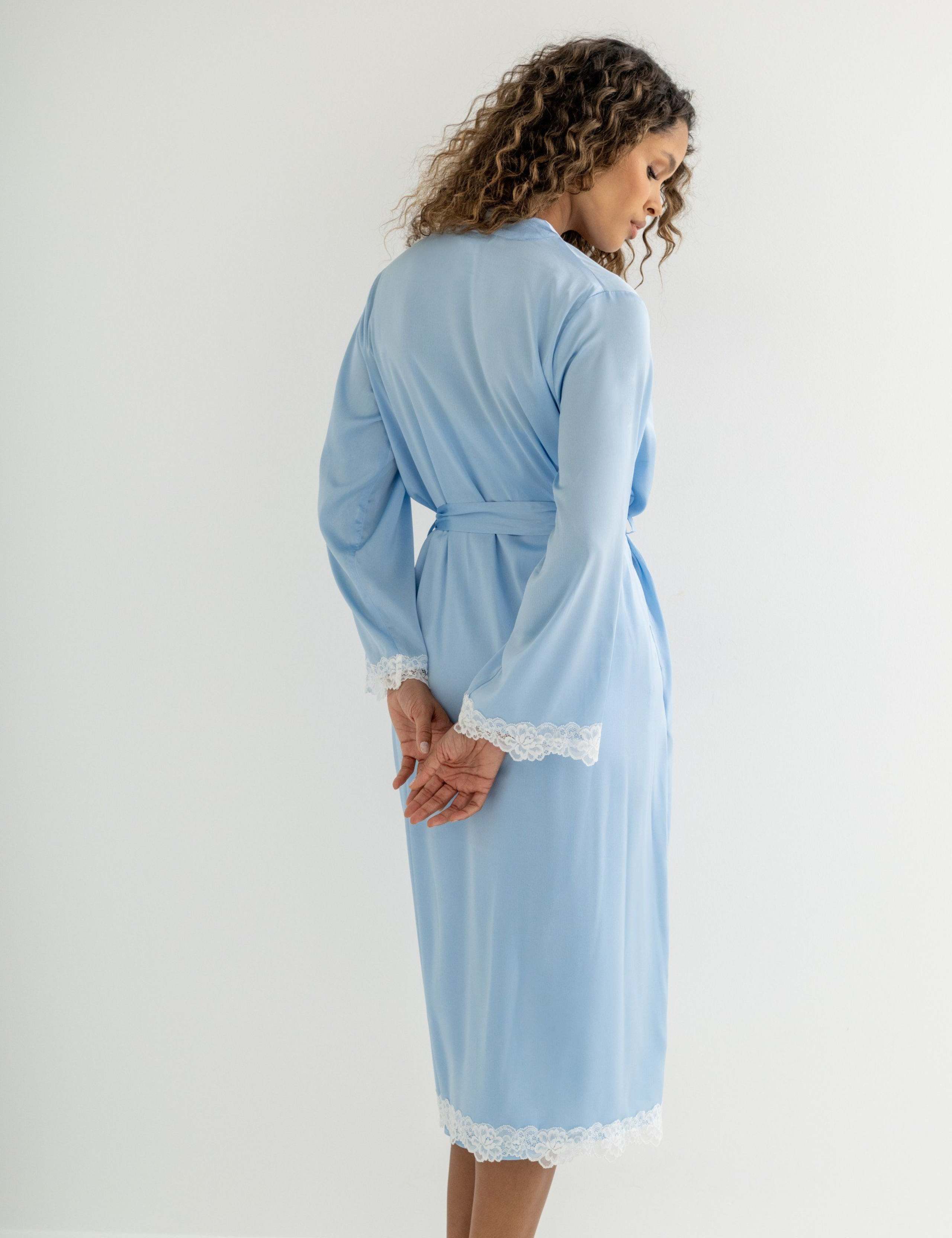 Dusk Satin and Lace Kimono Sleeve Dressing Gown 5 of 6