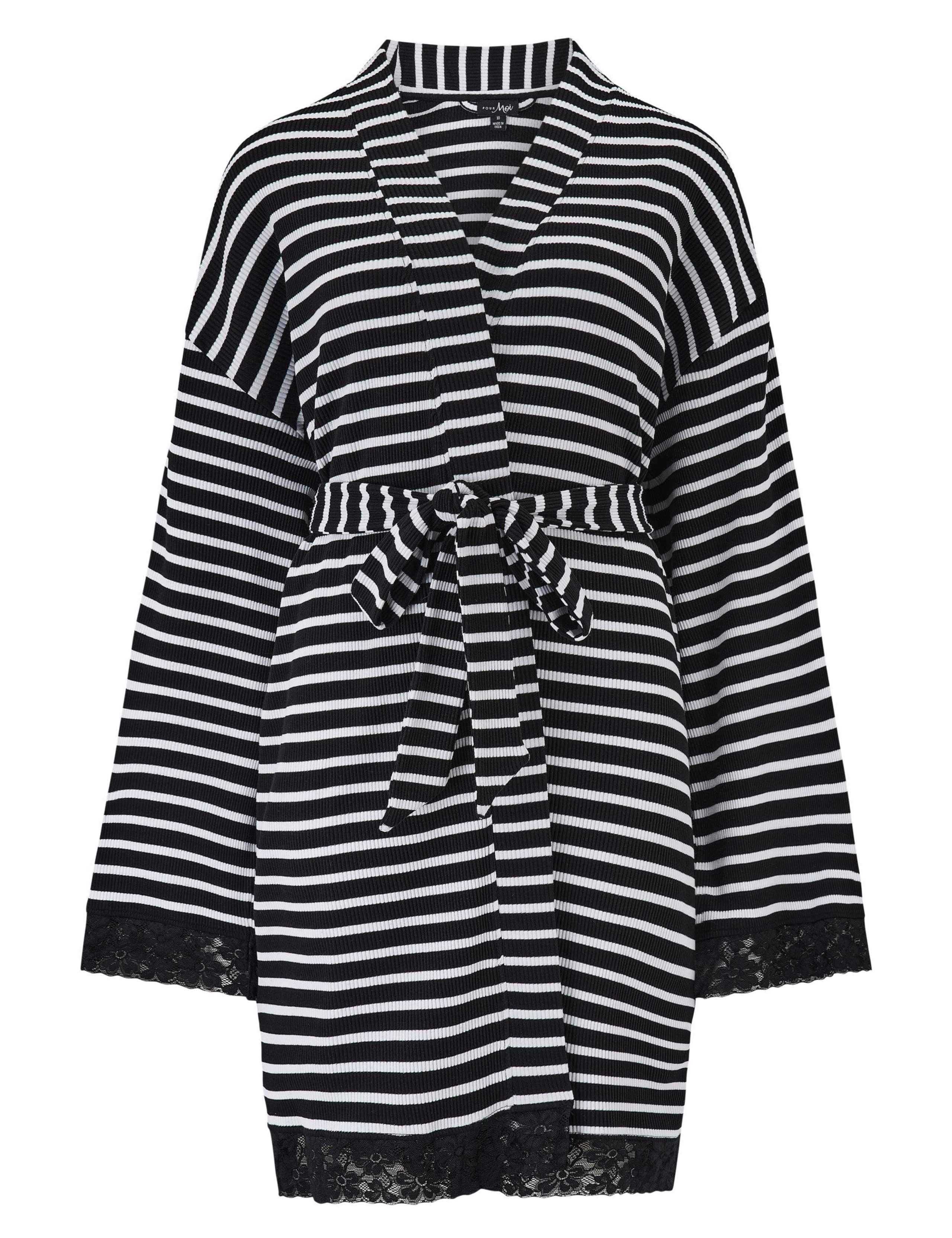 Cotton Rich Lace Trim Striped Dressing Gown 2 of 8