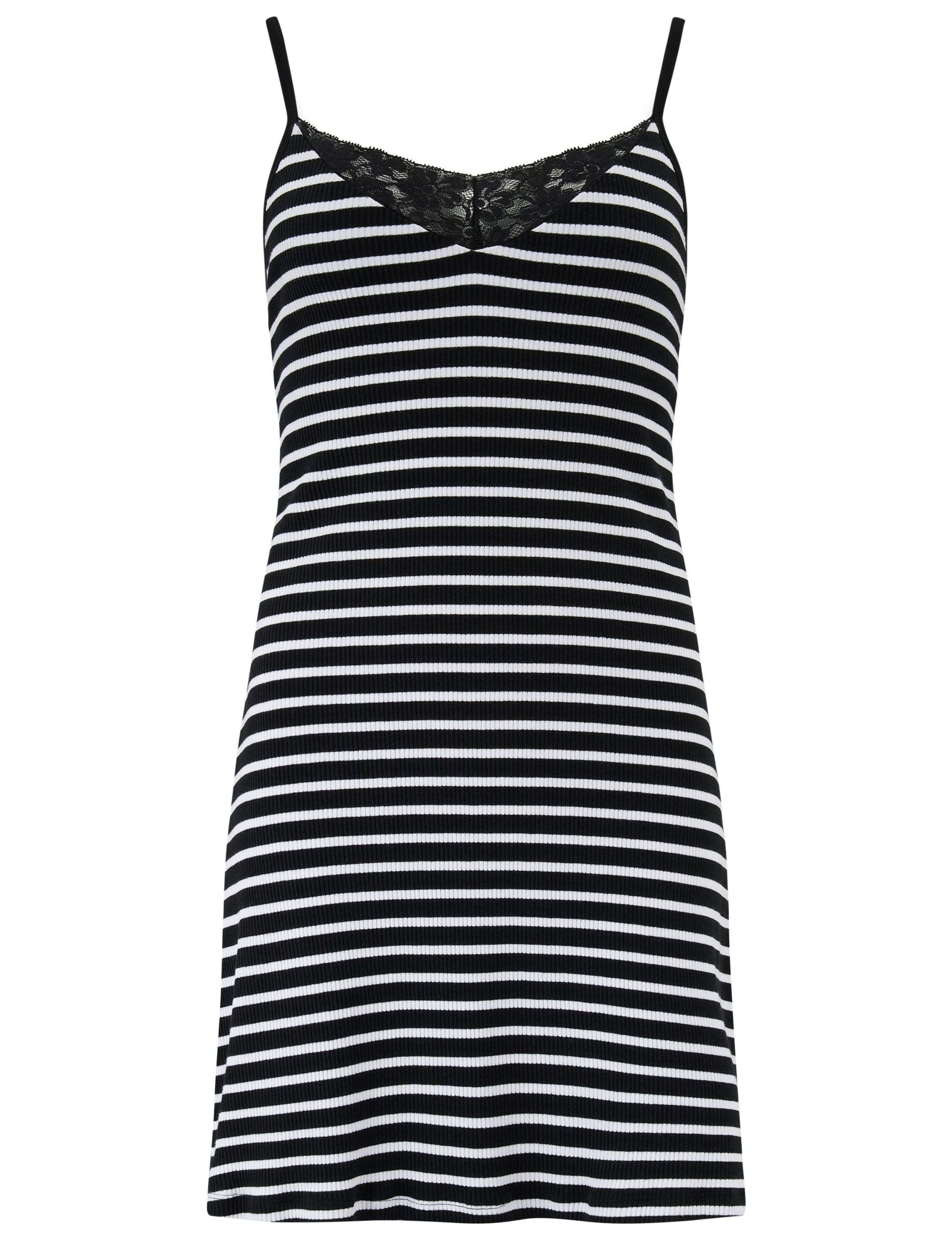 Cotton Rich Ribbed Striped Lace Trim Chemise 2 of 9