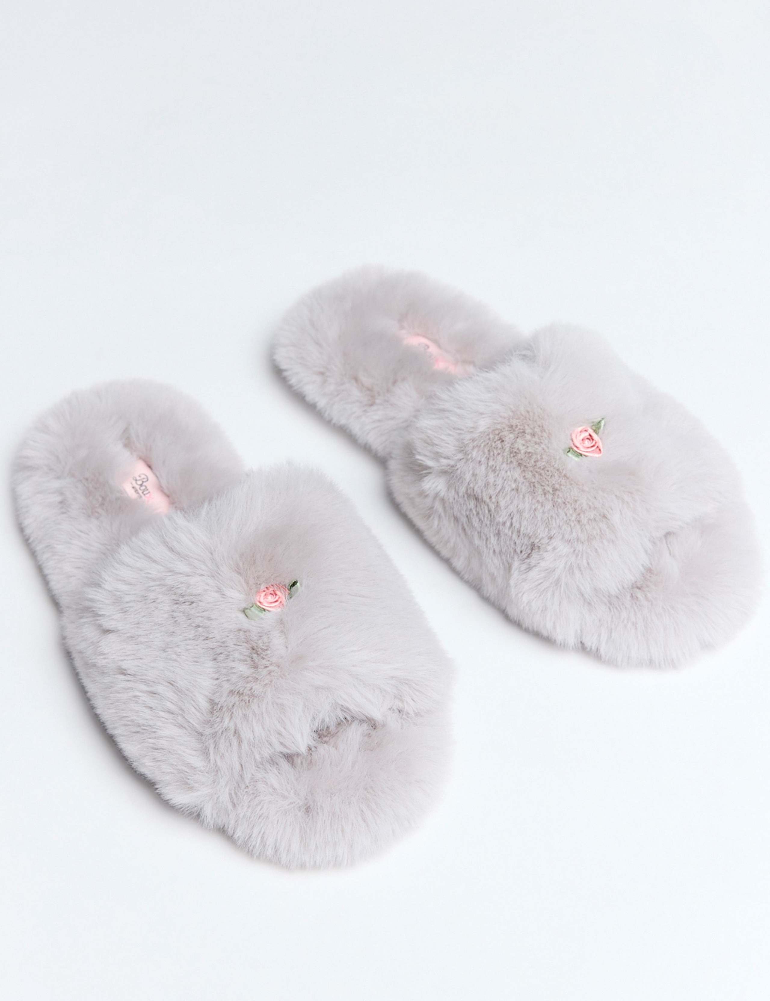 Faux Fur Rosebud Slider Slippers 4 of 6