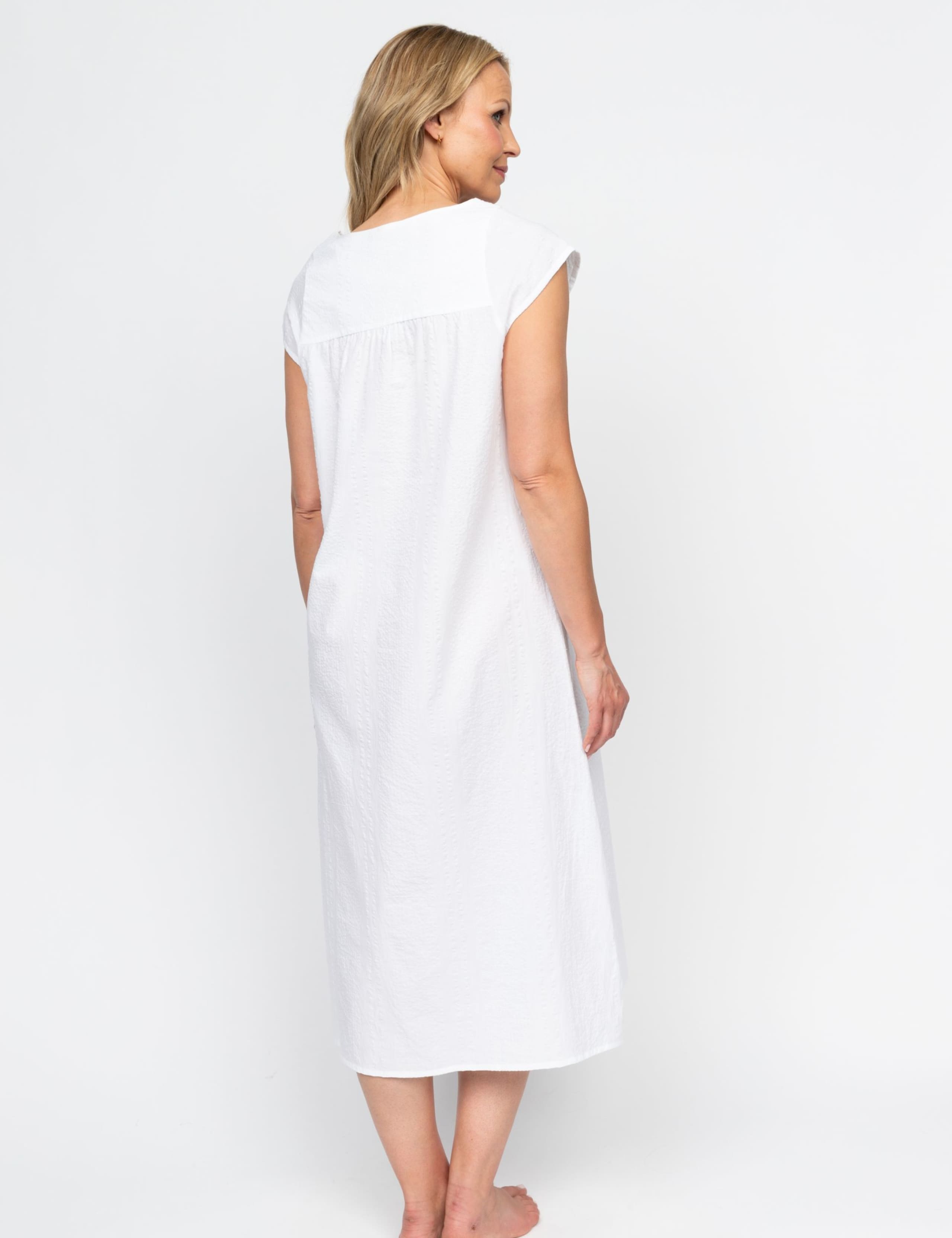 Pure Cotton Seersucker Lace Trim Nightdress 3 of 4