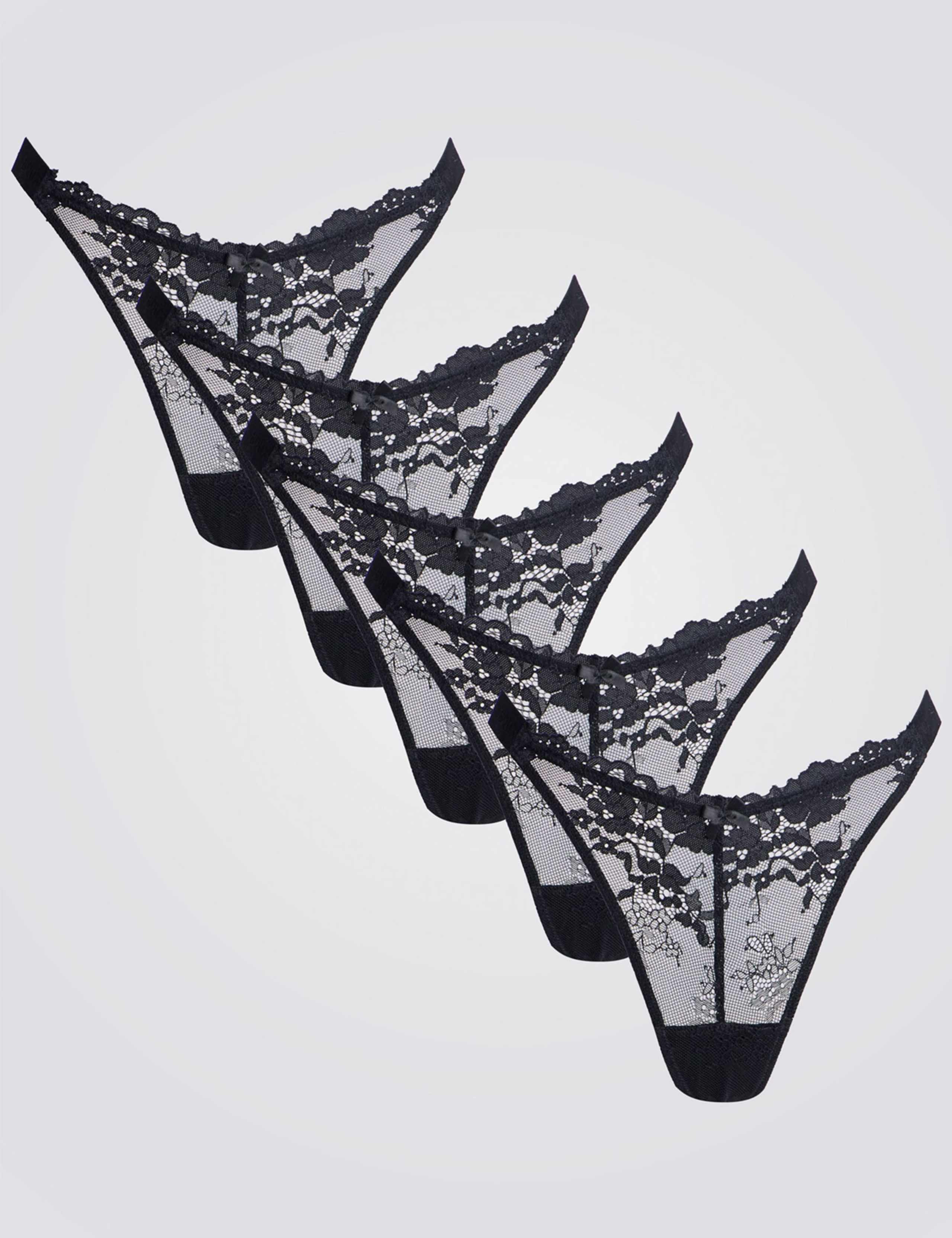 5pk Fran Lace High Leg Thongs 3 of 3