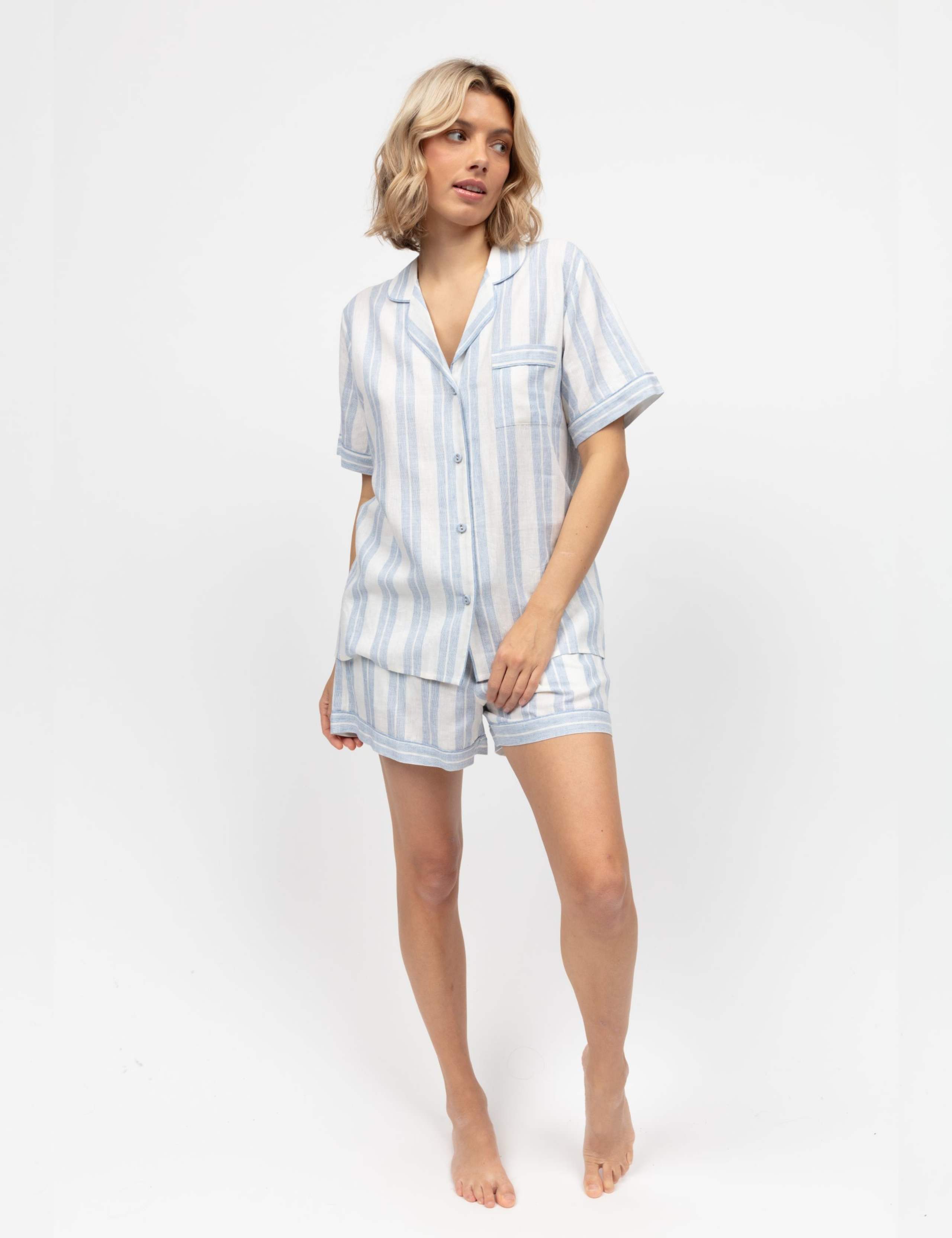 Linen Blend Striped Shortie Set 1 of 4