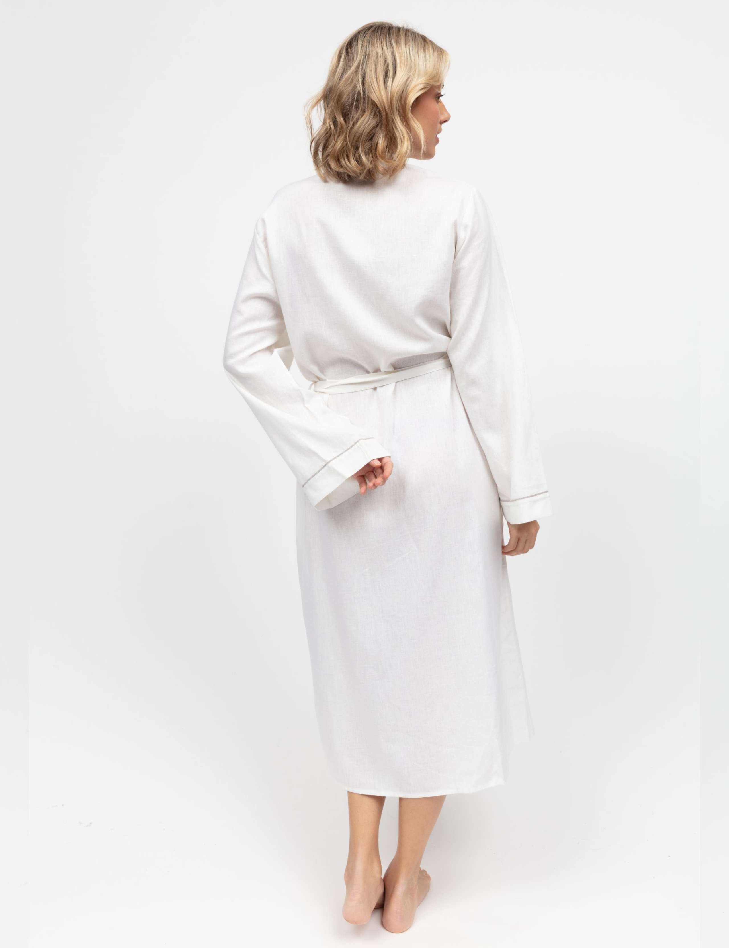 Linen Blend Piped Trim Dressing Gown 4 of 4