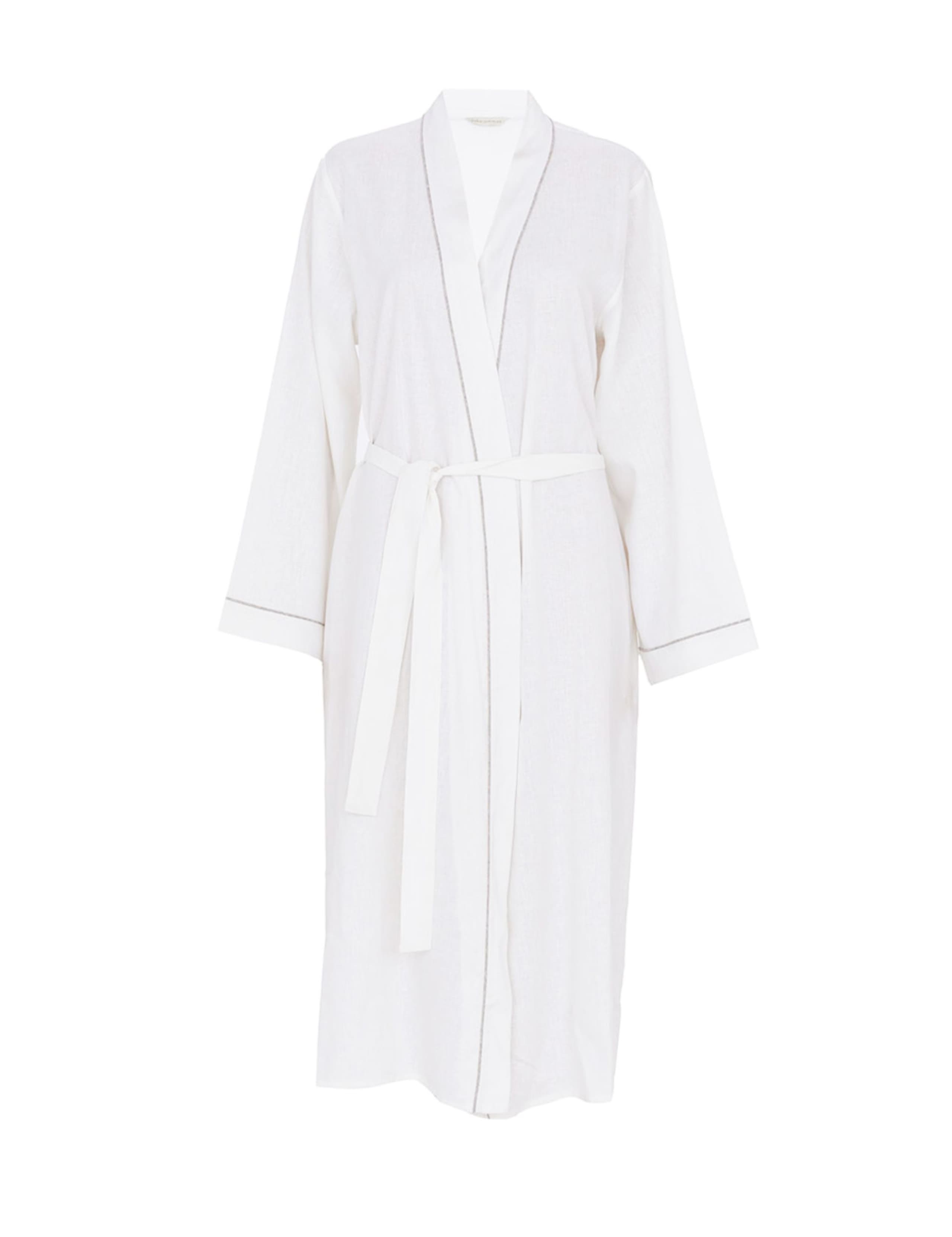 Linen Blend Piped Trim Dressing Gown 2 of 4