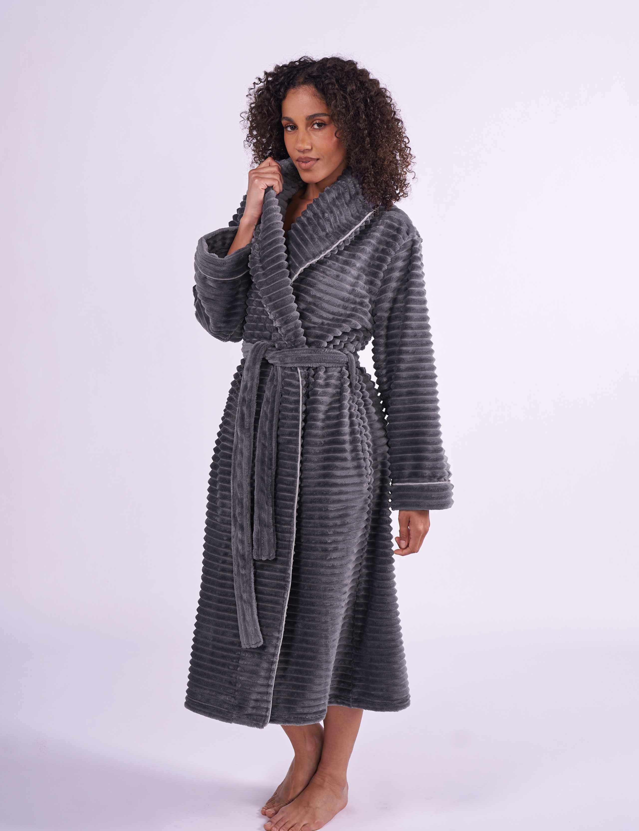 Striped Fleece Dressing Gown 1 of 3