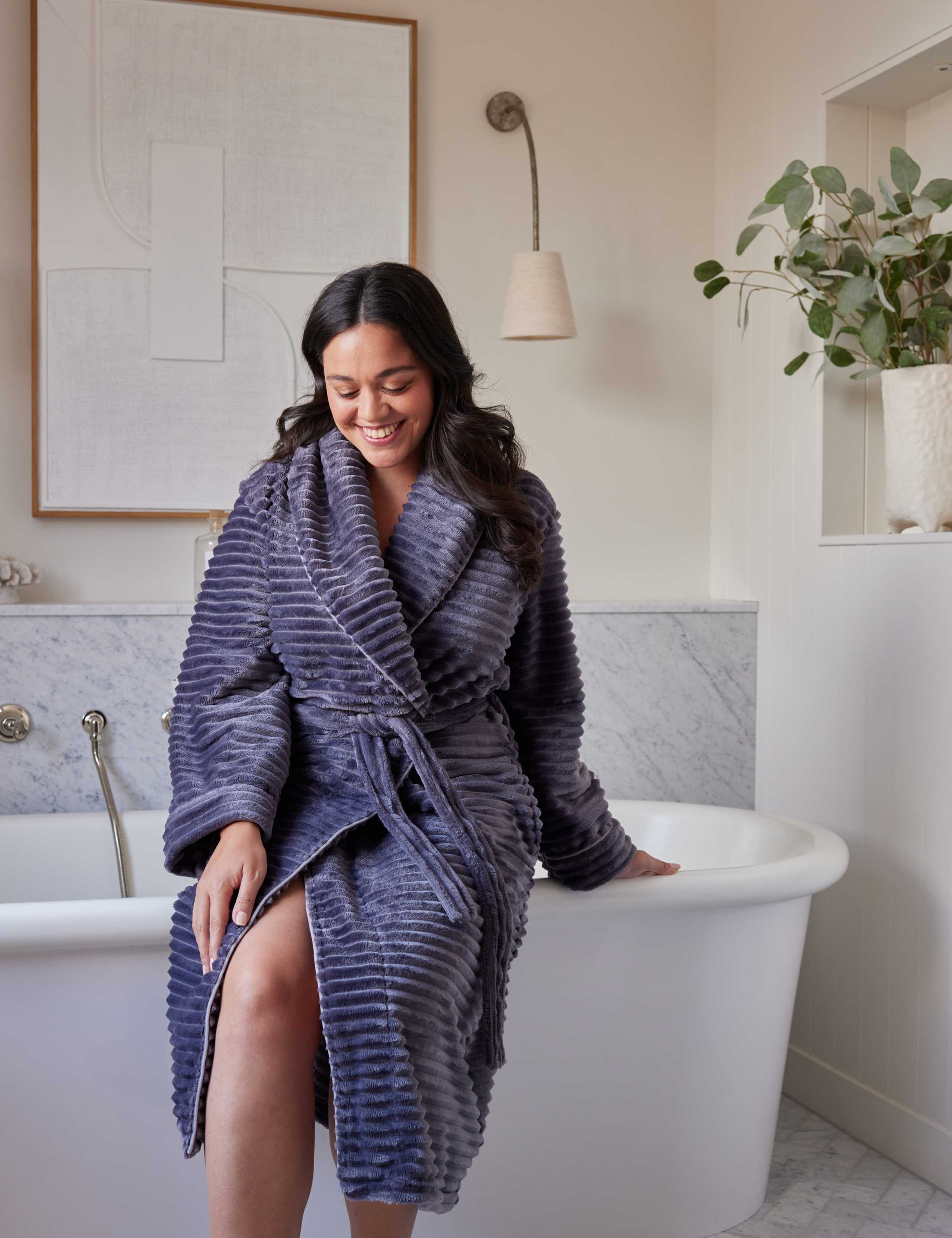 Striped Fleece Dressing Gown 2 of 3