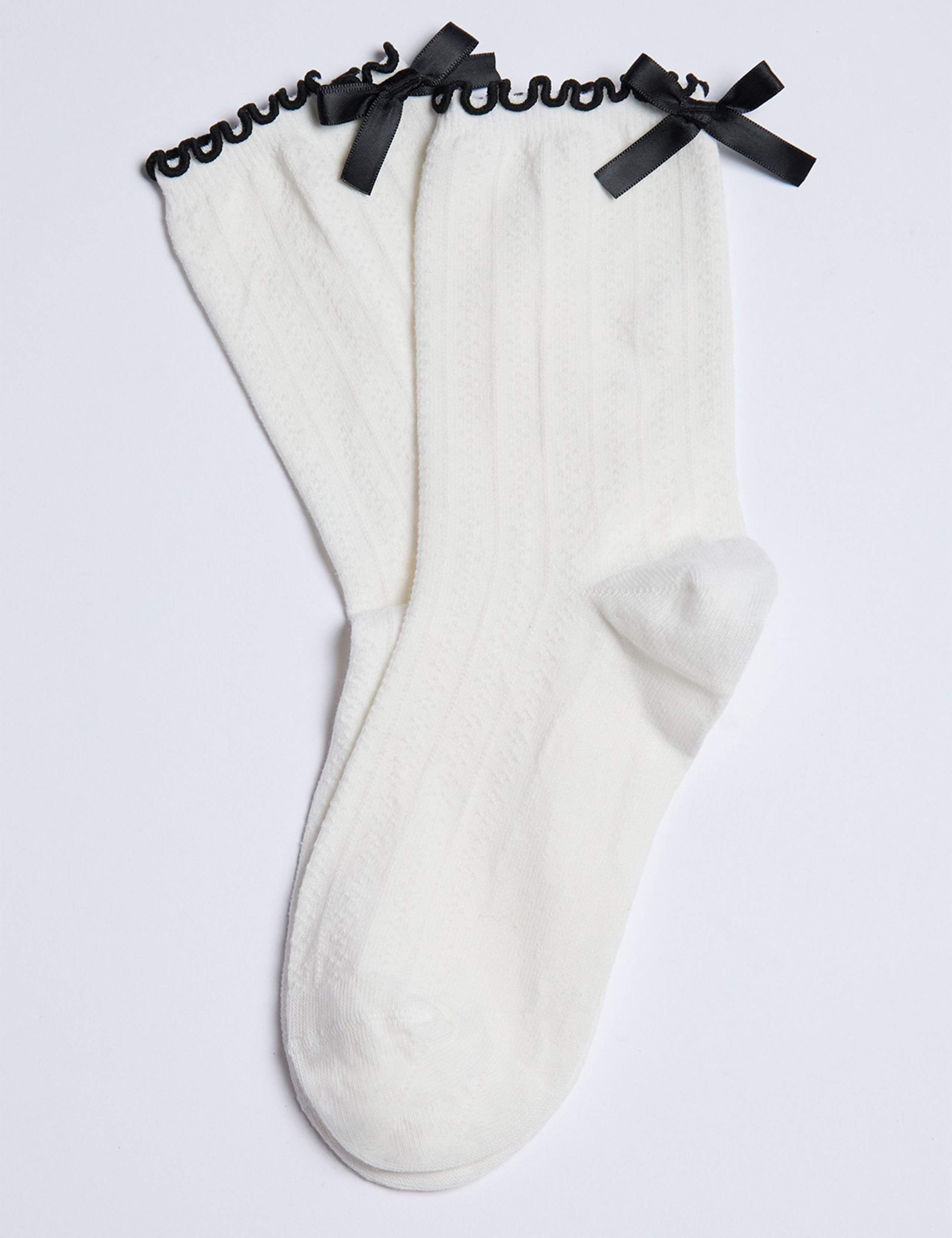 2pk Cotton Rich Pointelle Bow Ankle Socks 2 of 5