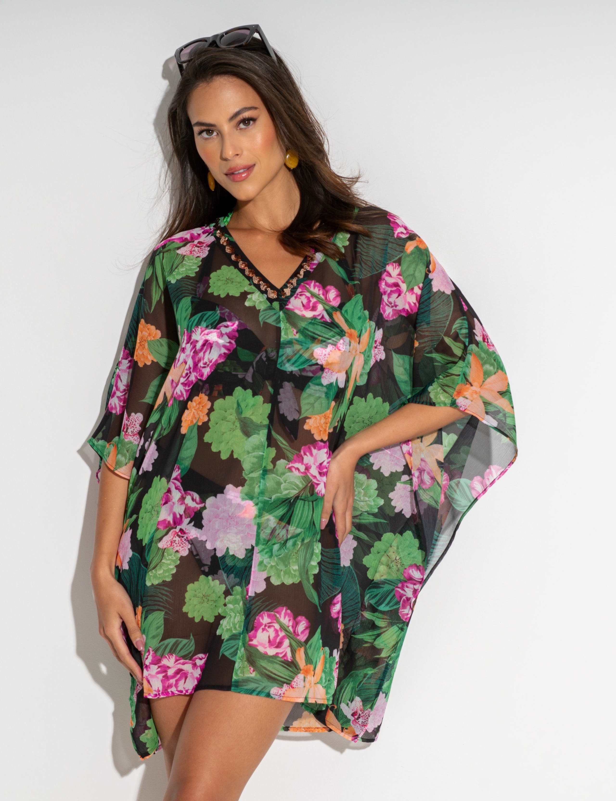 Chiffon V Neck Embellished Kaftan 4 of 8