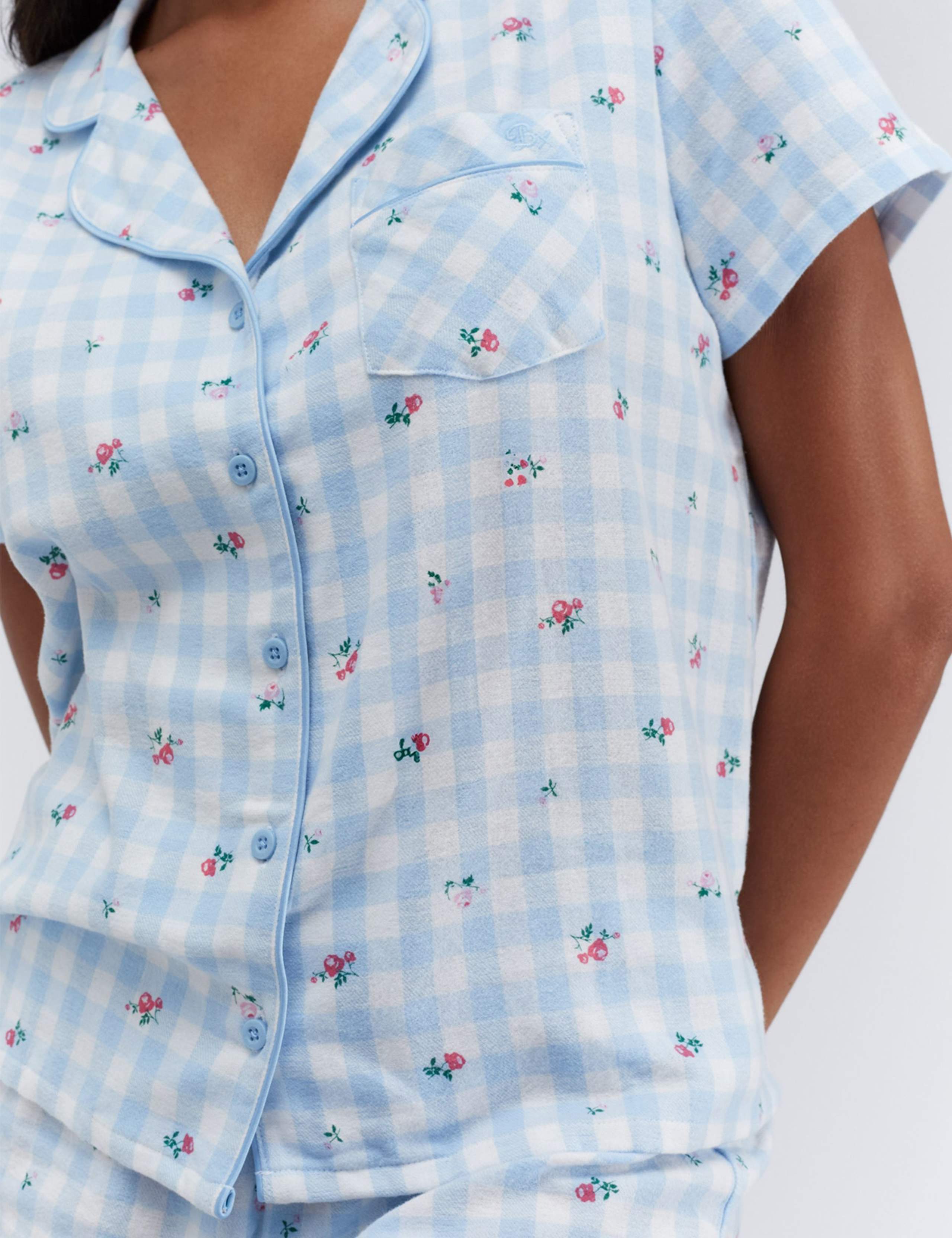 Floral Gingham Print Shortie Pyjamas in a Bag 3 of 11