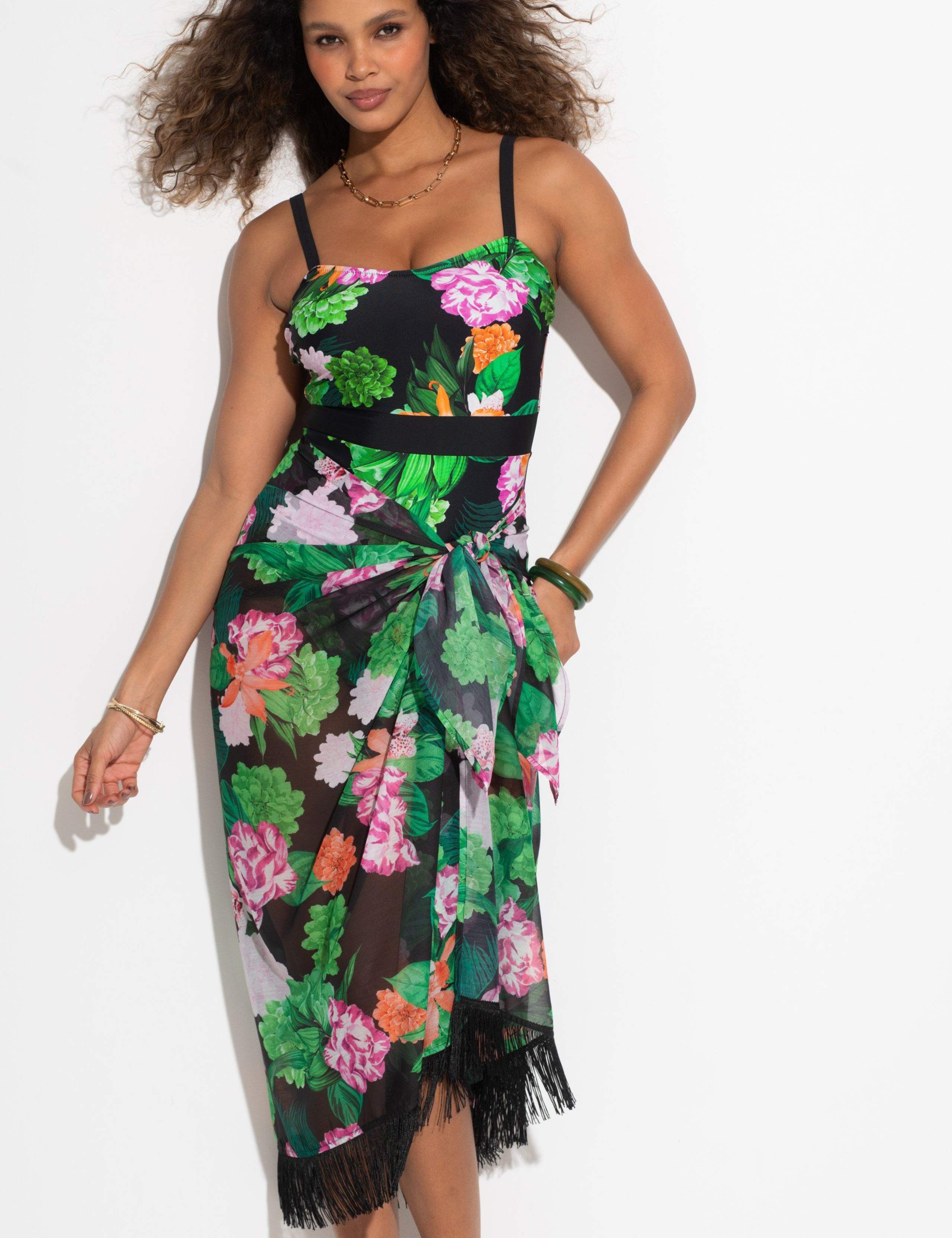 Chiffon Floral Tassel Beach Cover Up Sarong 3 of 8