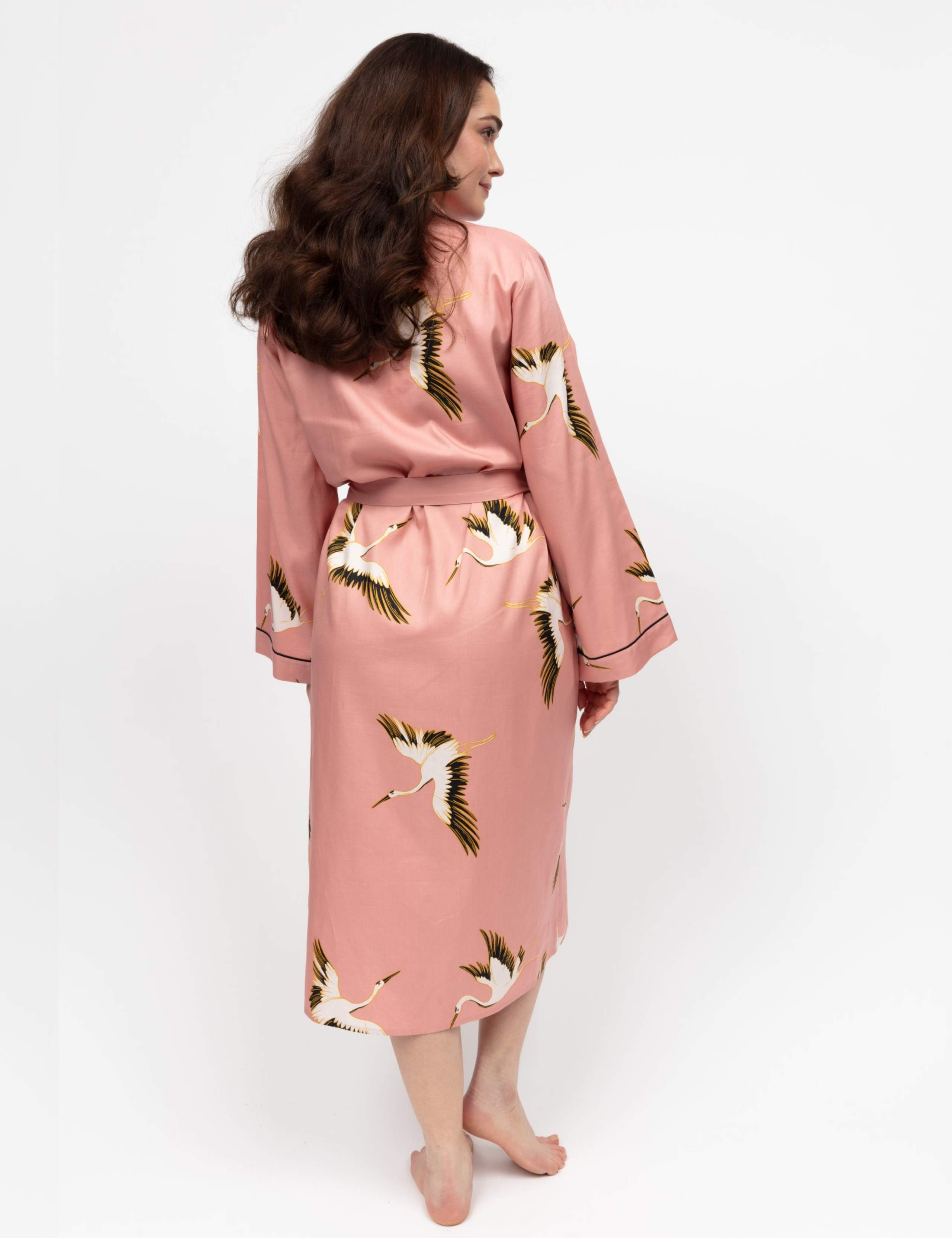 Cotton Modal Crane Print Dressing Gown 3 of 4