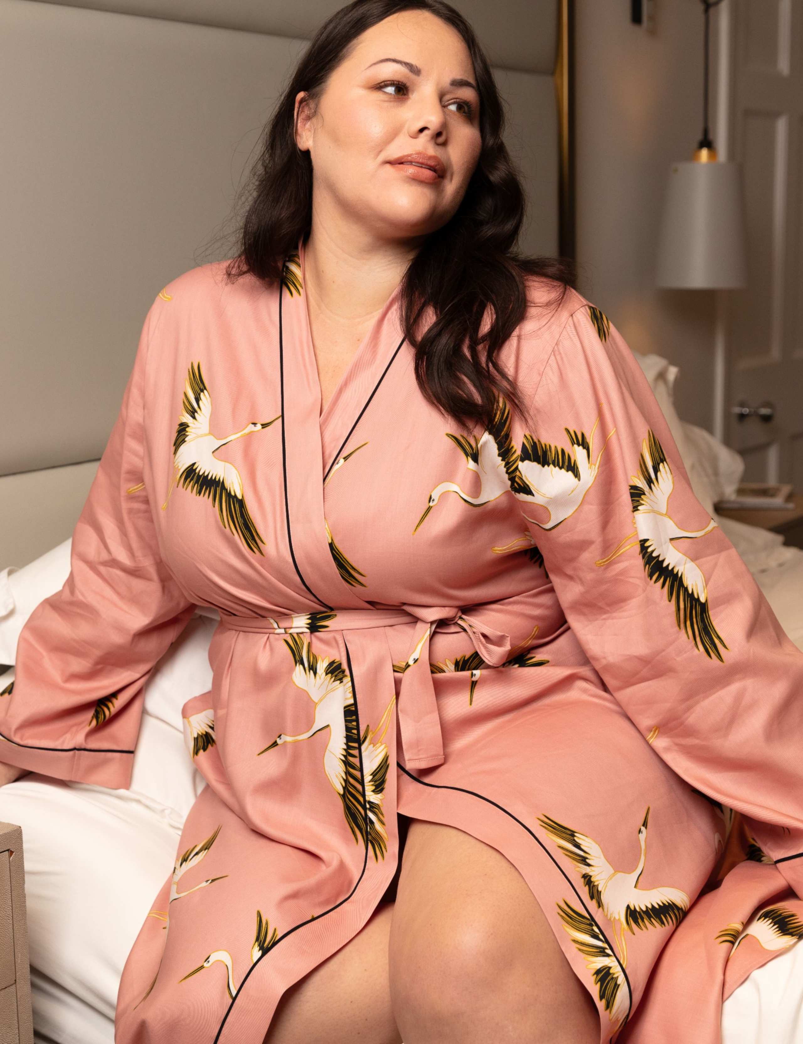 Cotton Modal Crane Print Dressing Gown 4 of 4