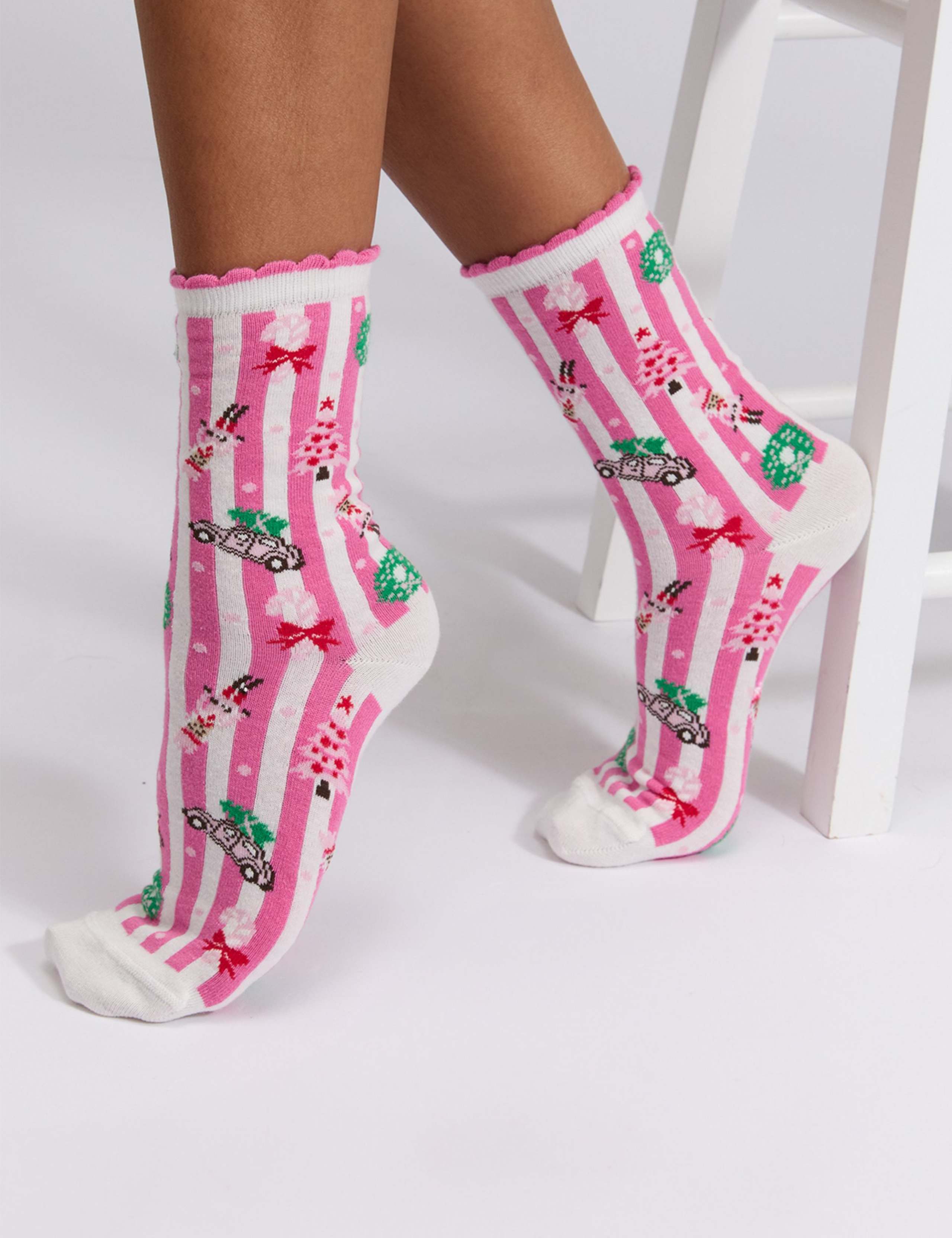 Cotton Rich Striped Christmas Socks in a Box 1 of 3