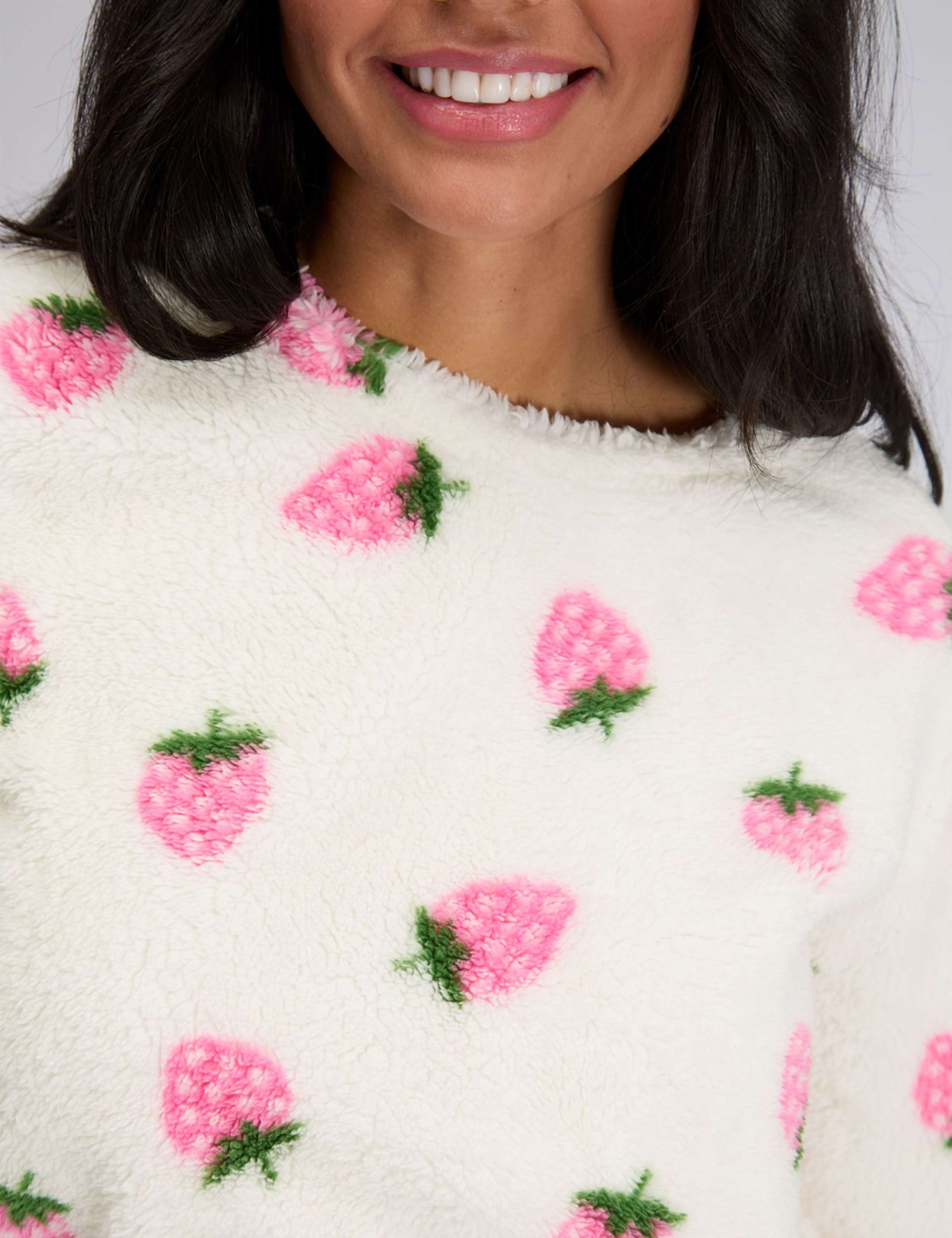 Borg Strawberry Lounge Sweatshirt Short Set 4 of 6