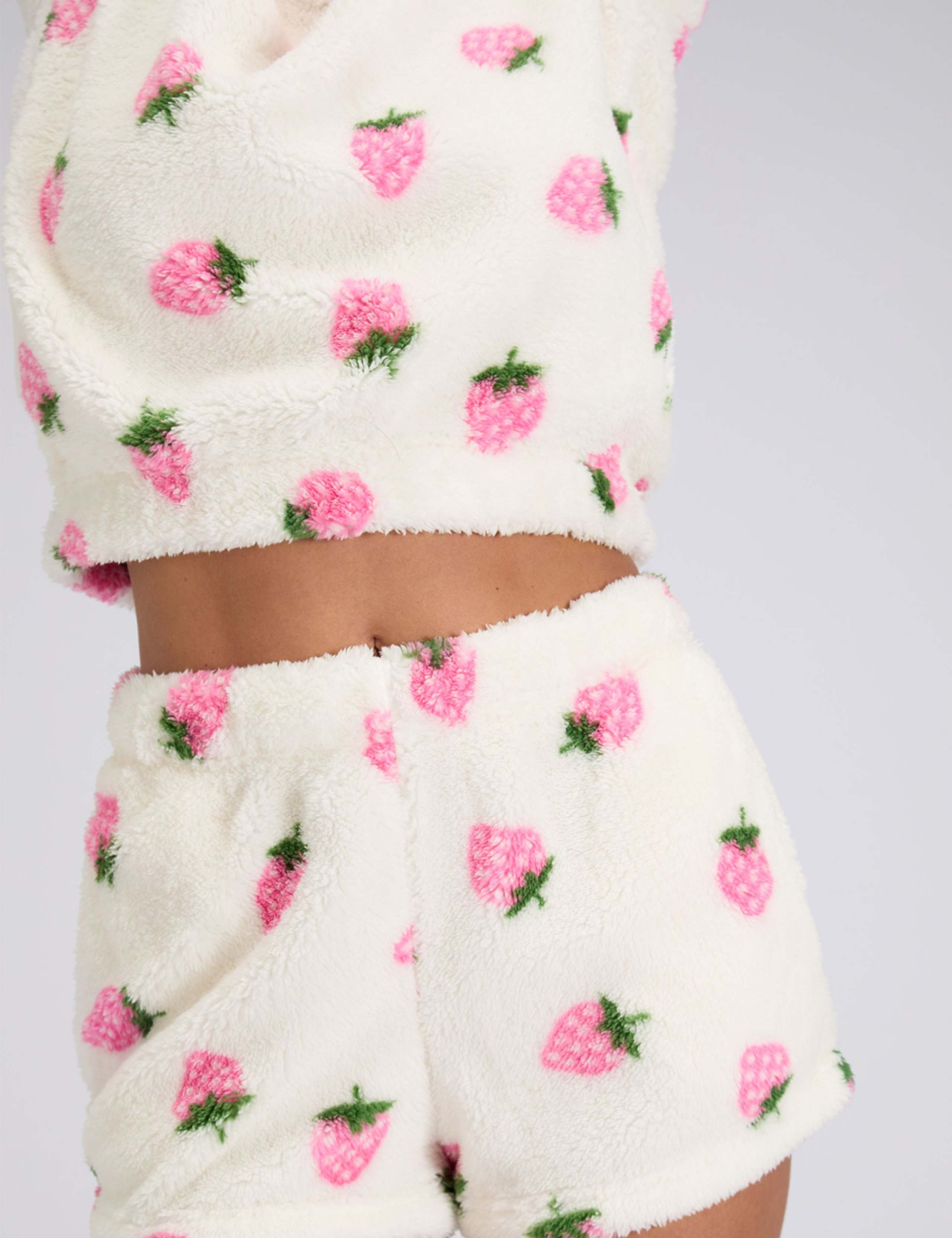 Borg Strawberry Lounge Sweatshirt Short Set 5 of 6