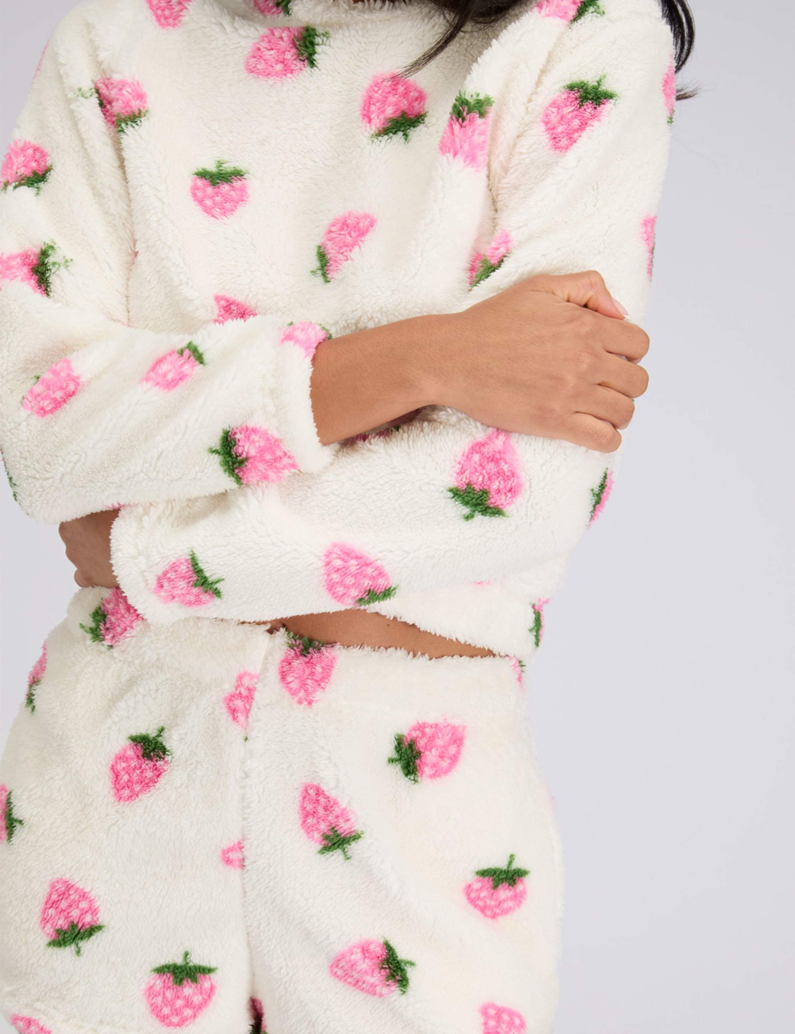 Borg Strawberry Lounge Sweatshirt Short Set 6 of 6