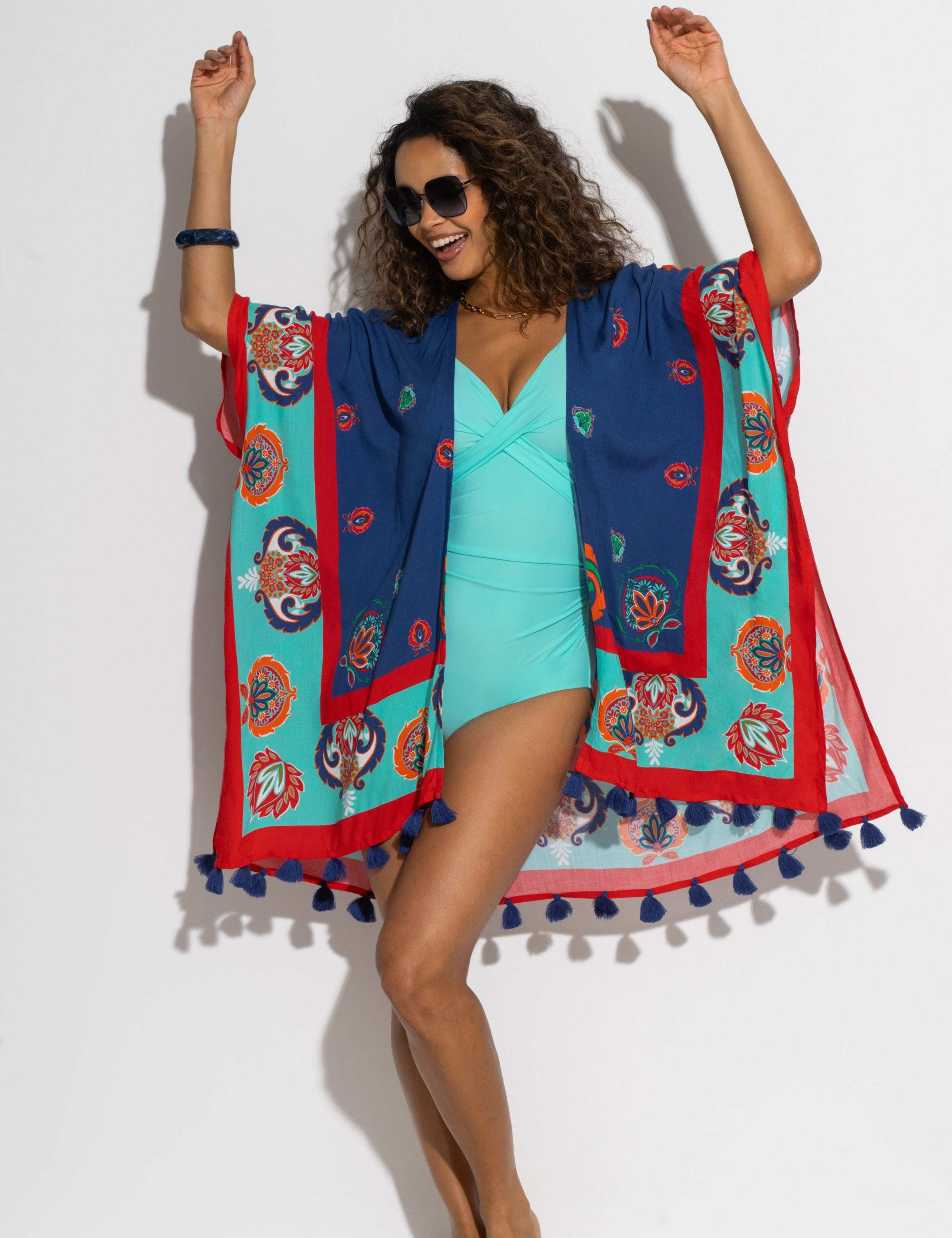 Printed Tassel Kimono Dress 1 of 7