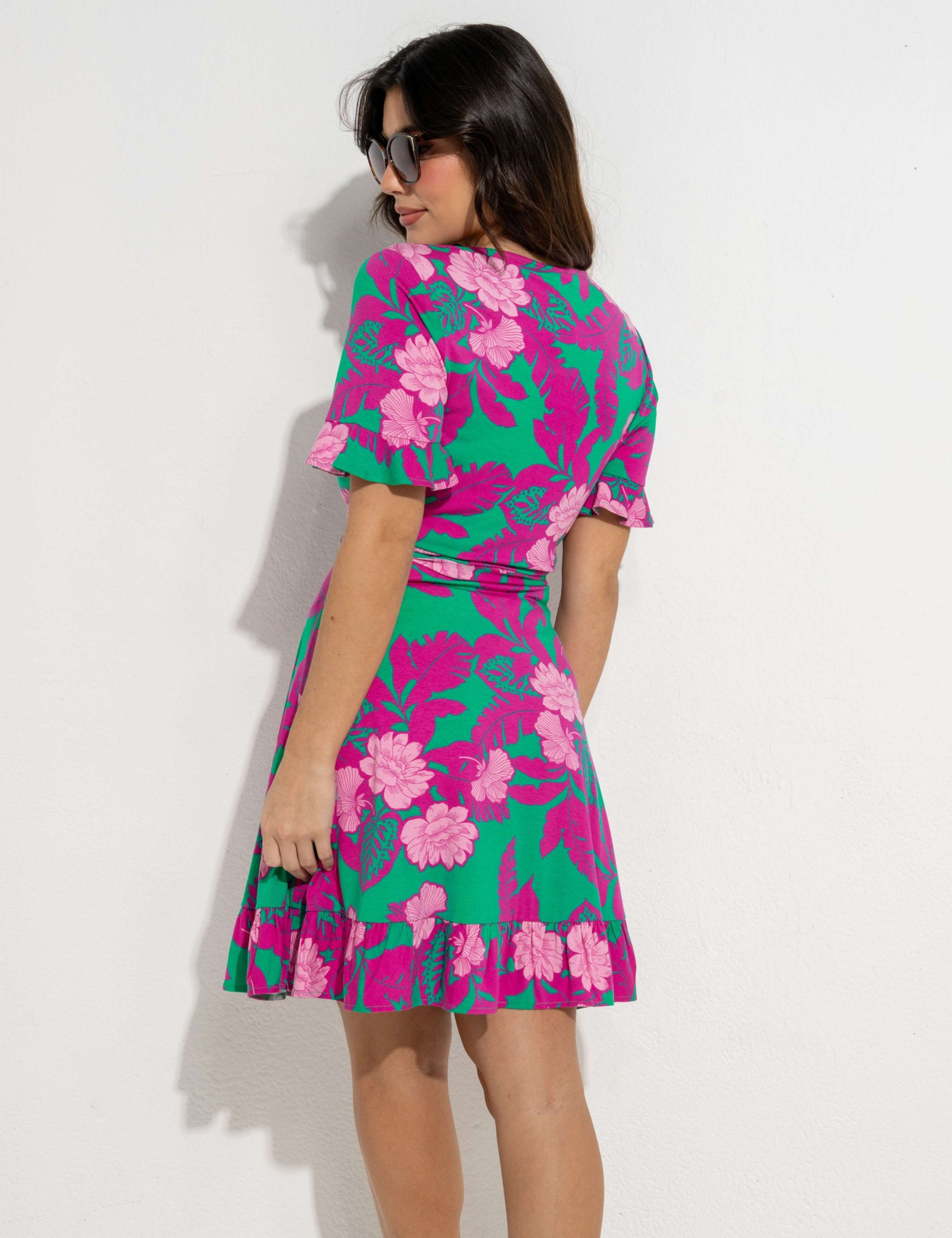 Jersey Floral Mini Wrap Beach Dress 3 of 5
