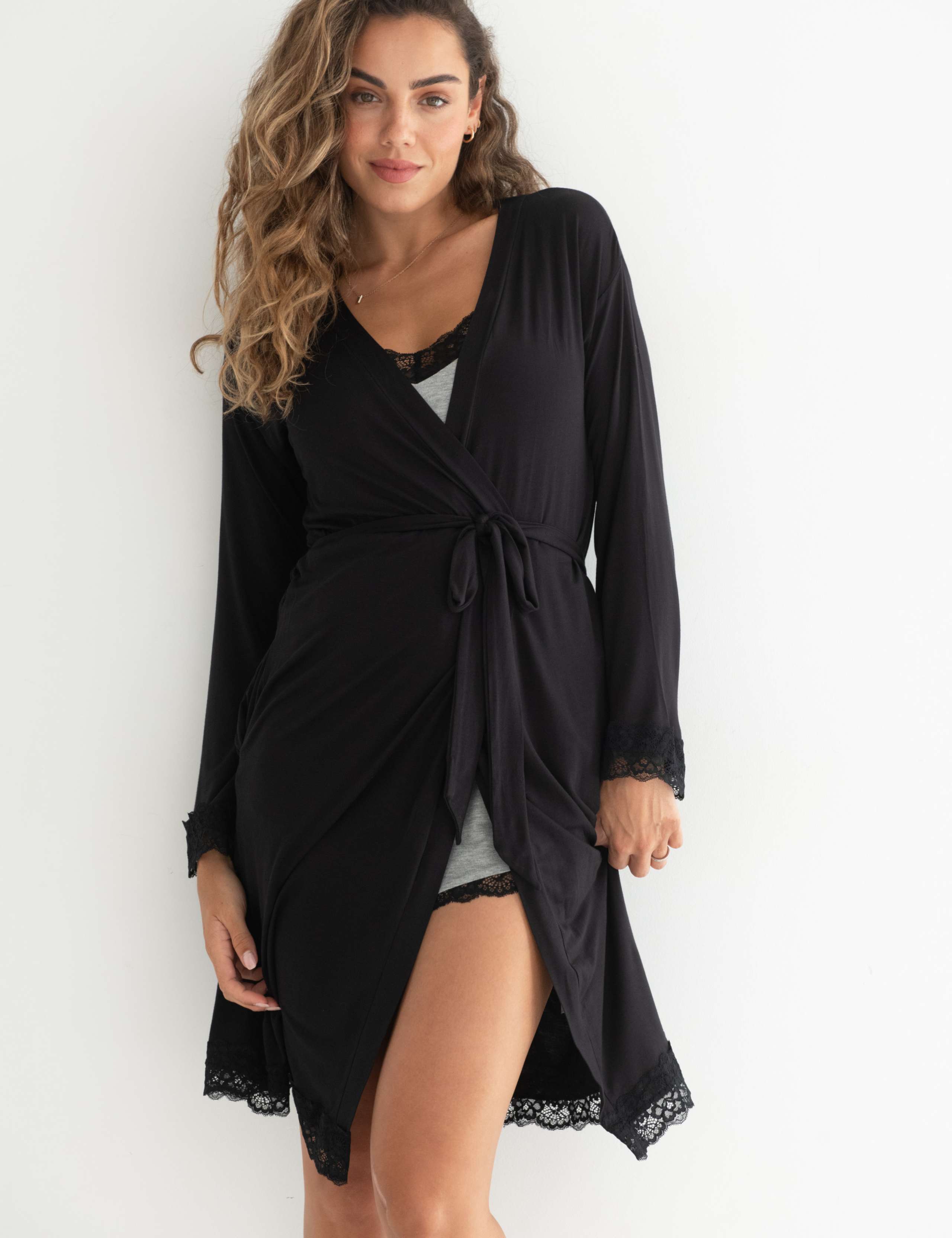 Sofa Loves Lace Jersey Wrap Dressing Gown 1 of 7